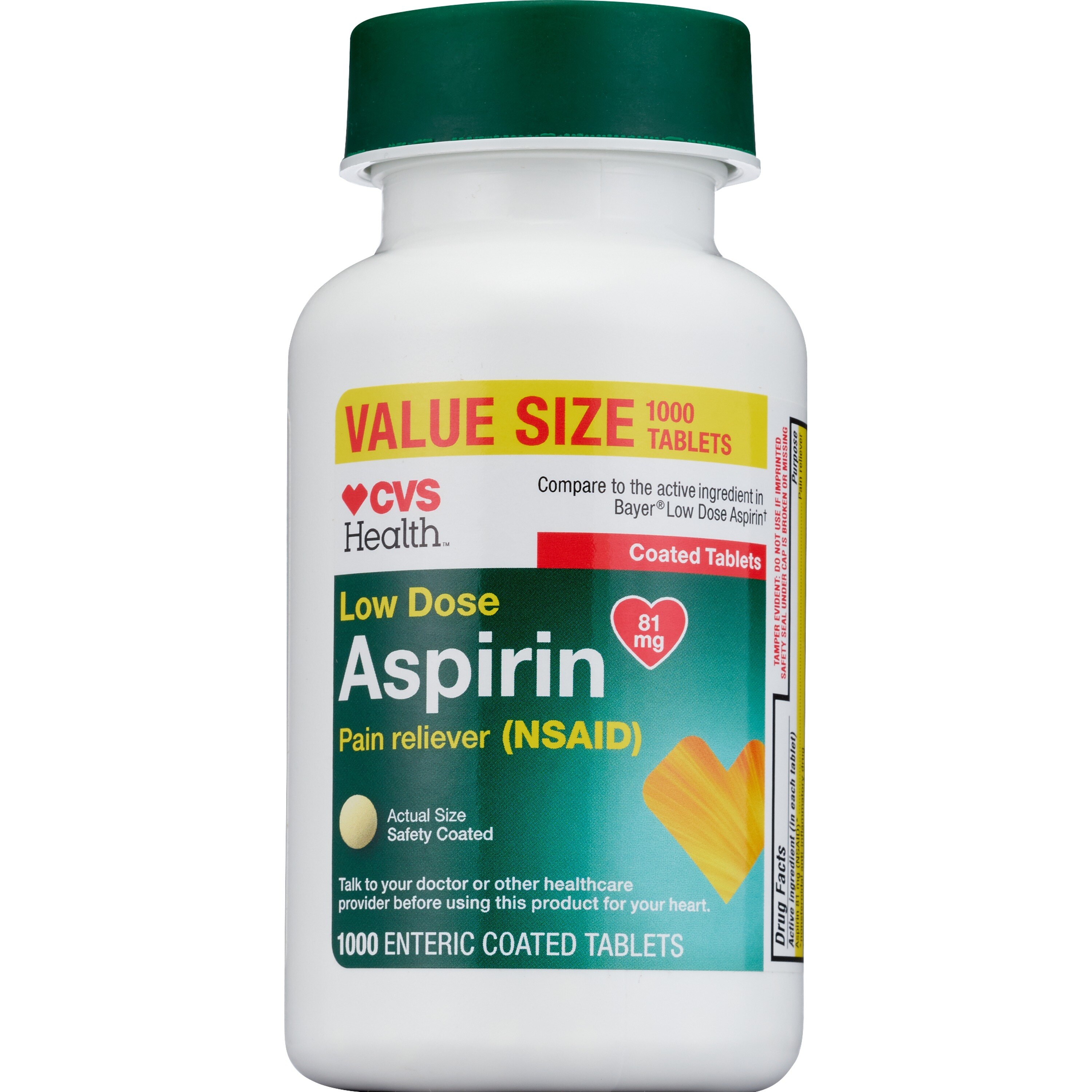 CVS Health Low Dose Aspirin 81 MG Enteric Coated Tablets