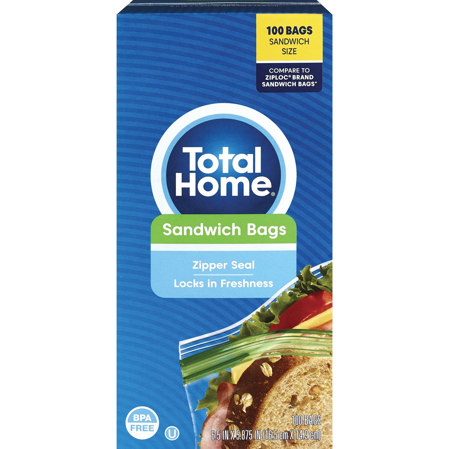 Total Home Zipper Seal Sandwich Bags, 100 ct