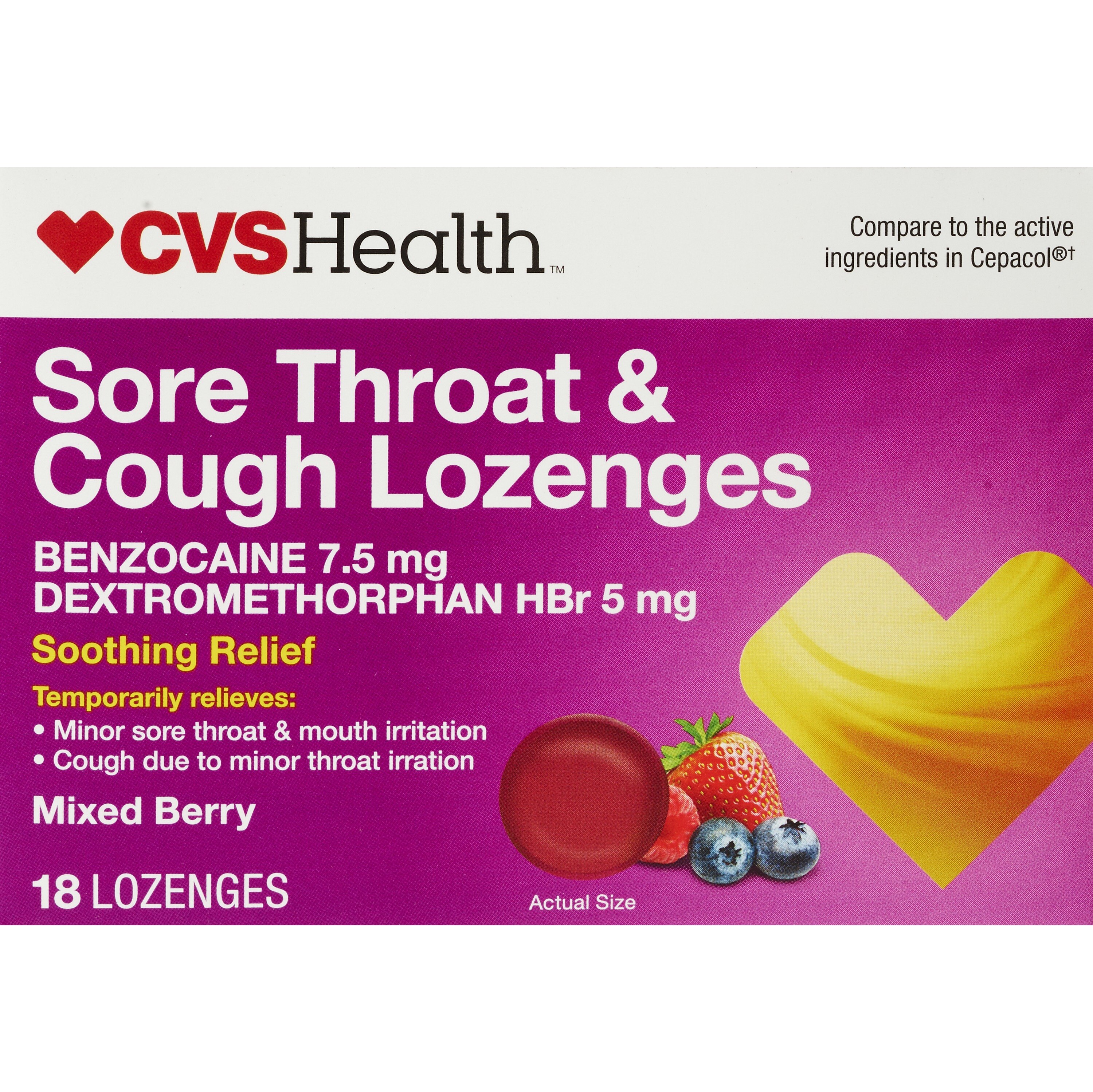 CVS Health Sore Throat & Cough Lozenges, Mixed Berry, 18 CT