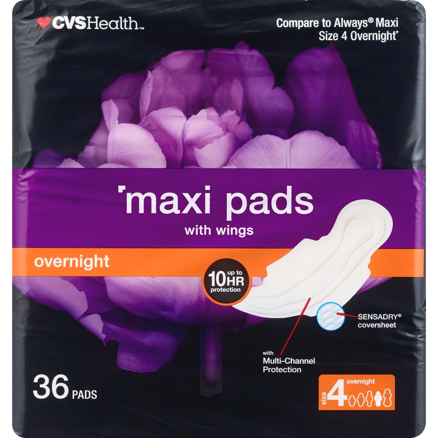 CVS Health Maxi Pads with Wings, Overnight