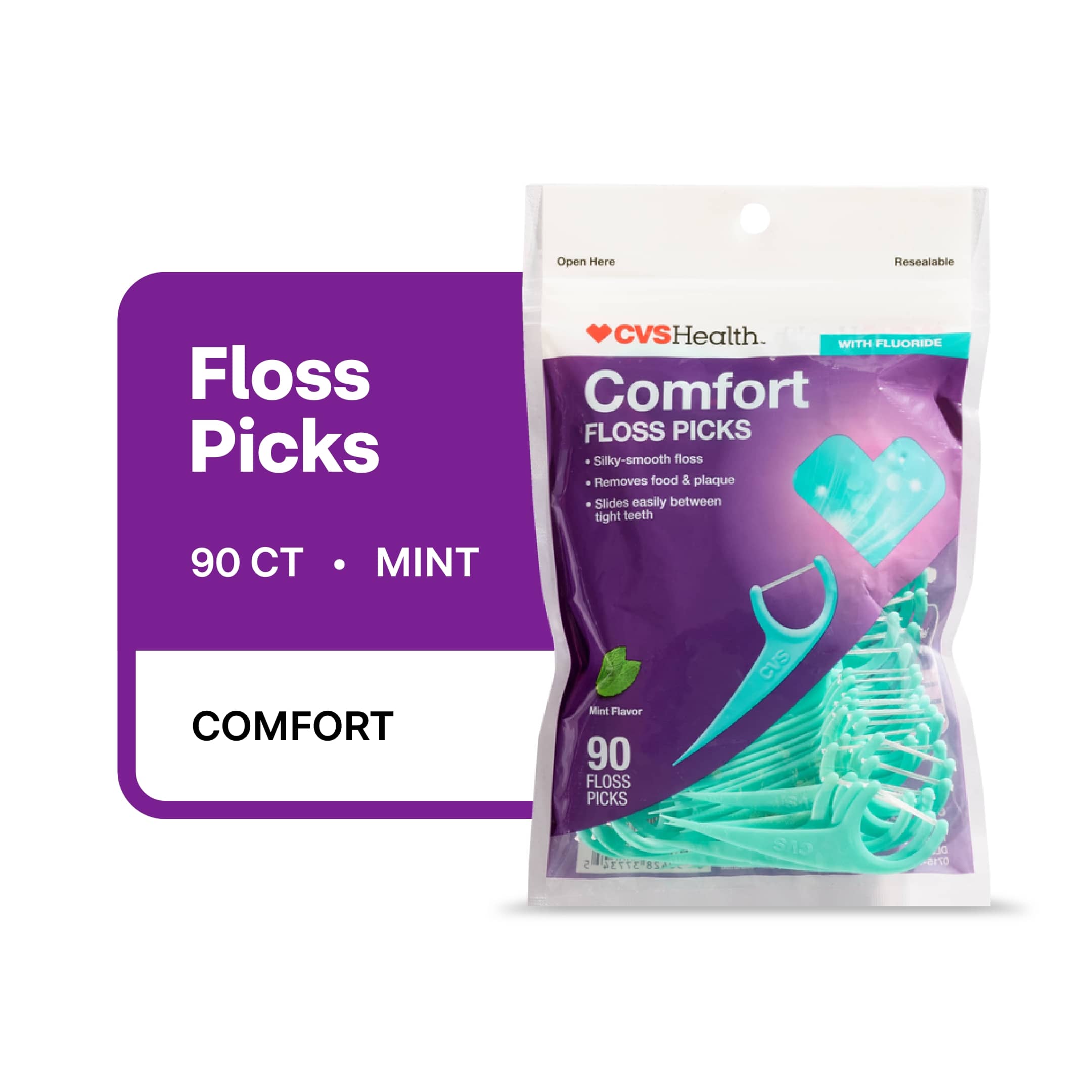 CVS Health Comfort Floss Picks, Mint