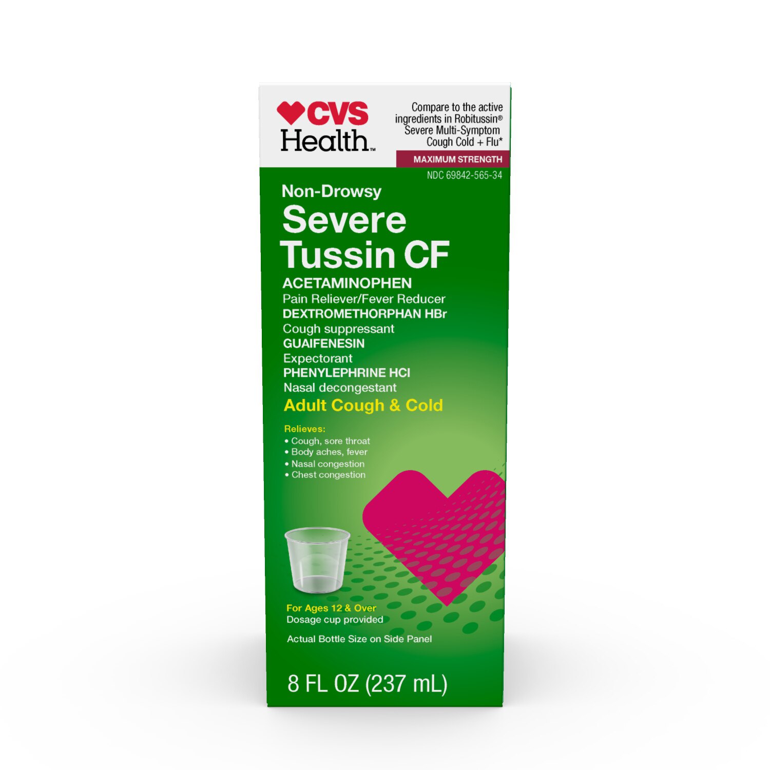 CVS Health Maximum Strength Non Drowsy Severe Tussin CF Cough & Cold Liquid