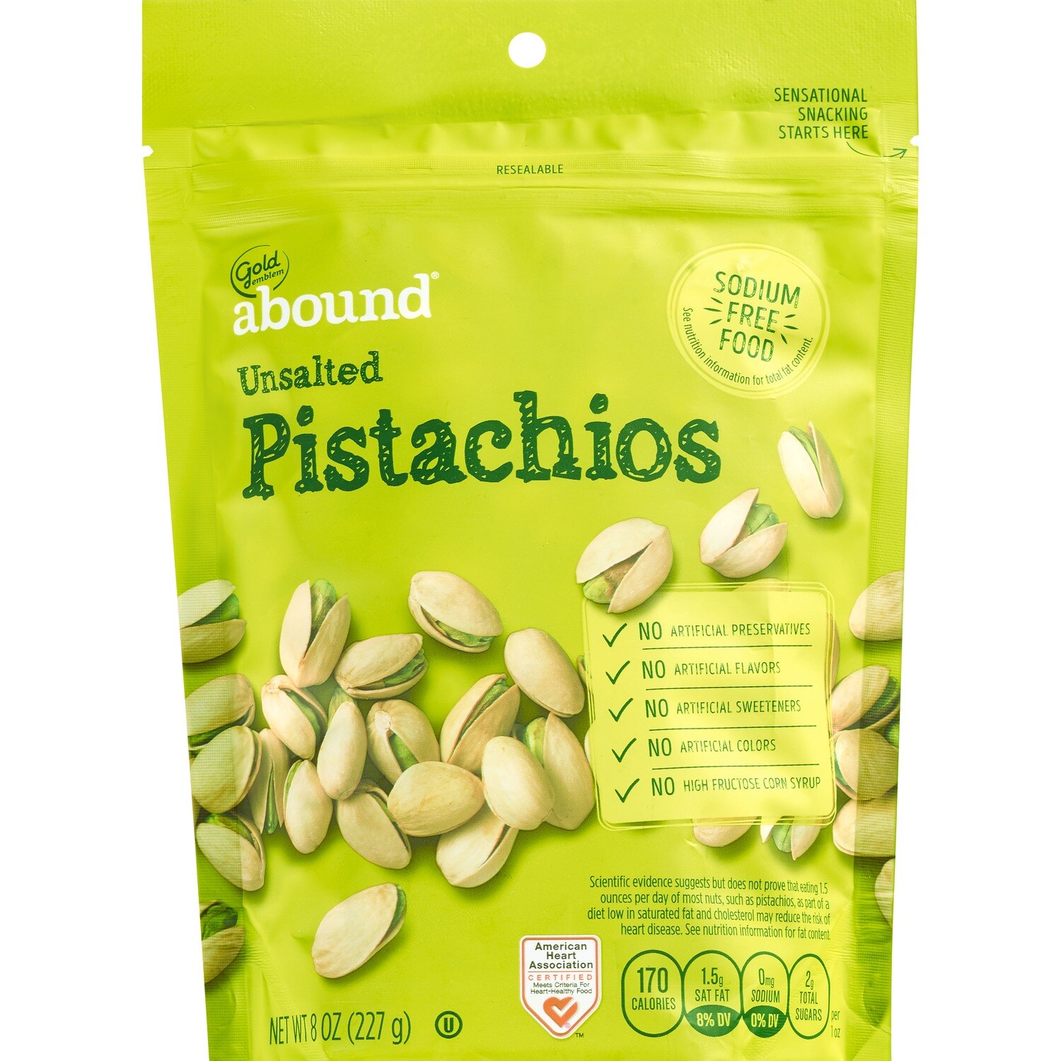 Gold Emblem Abound Unsalted Pistachios, 8 oz