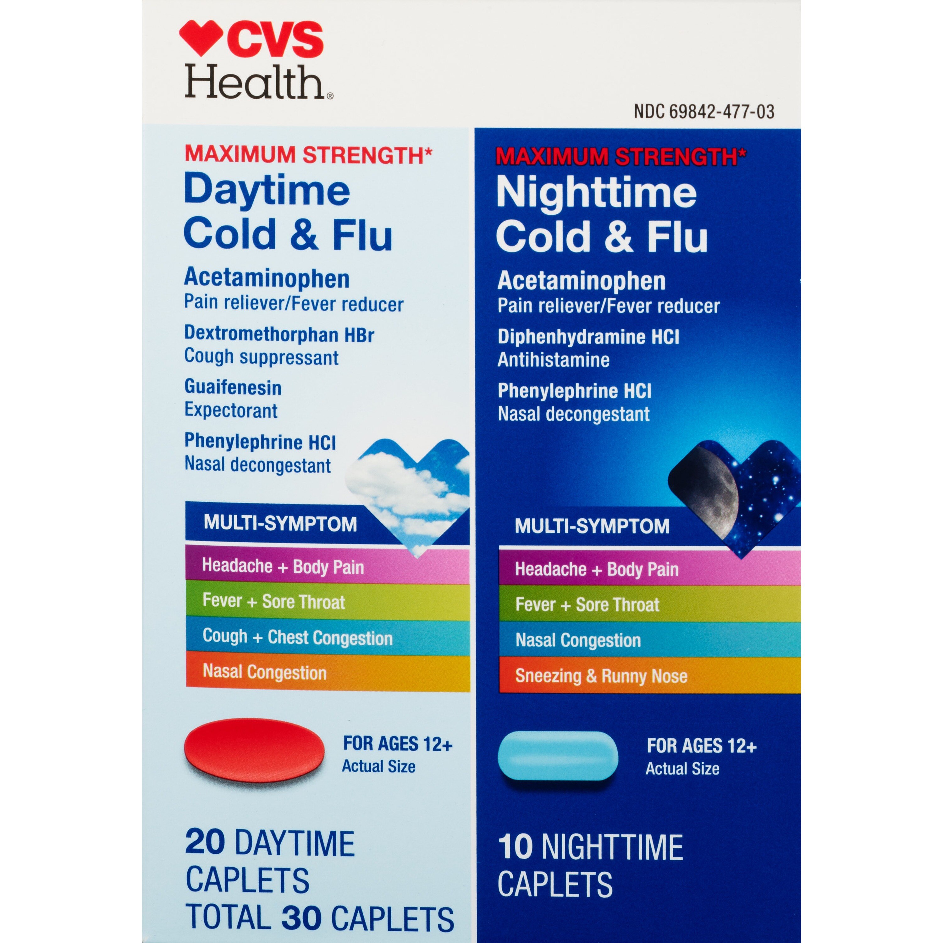 CVS Health Max Strength Severe Cold & Flu, Day & Night Combo Pack, 20CT Day, 10CT Night