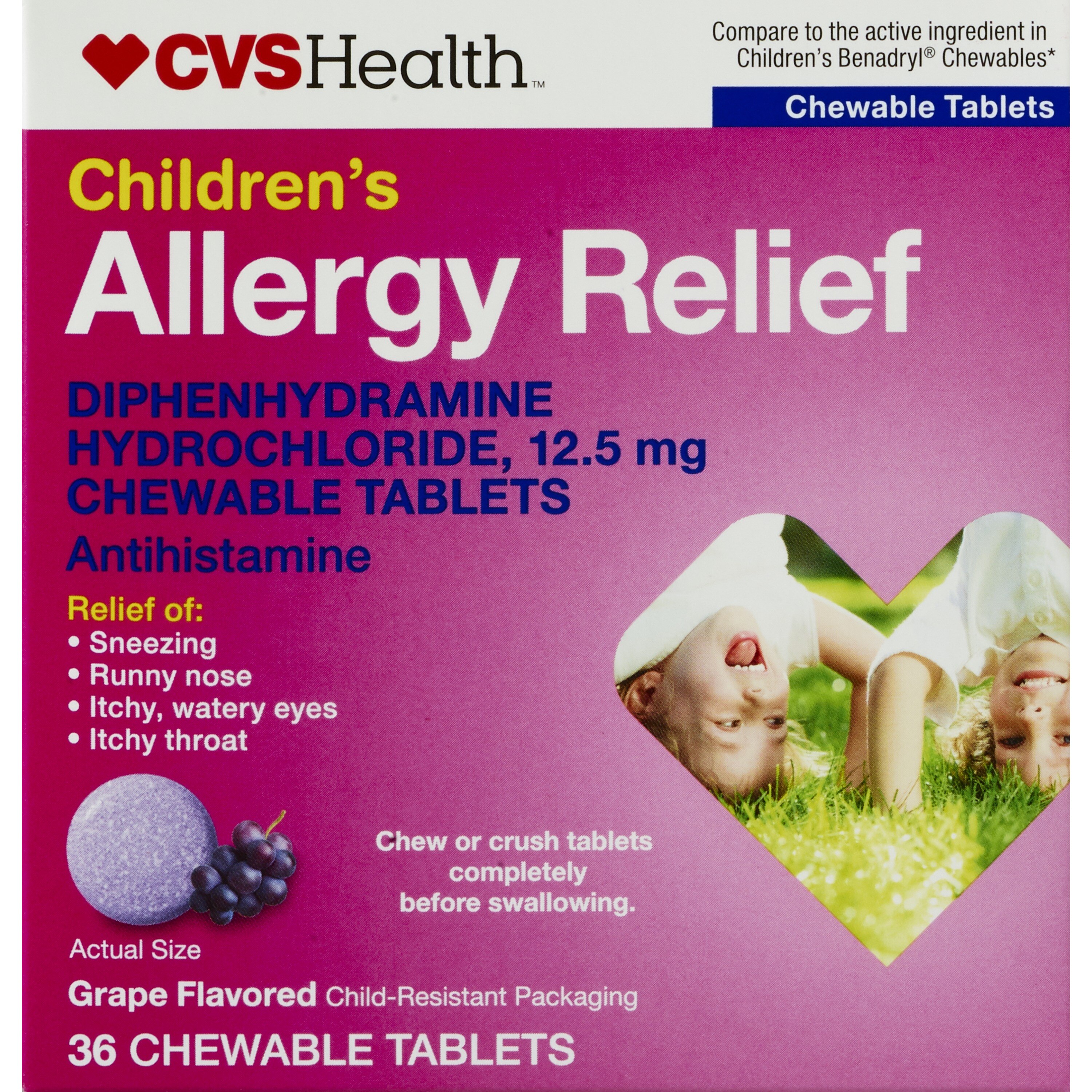 CVS Health Children's Allergy Relief Diphenhydramine HCl Chewable Antihistamine Tablets