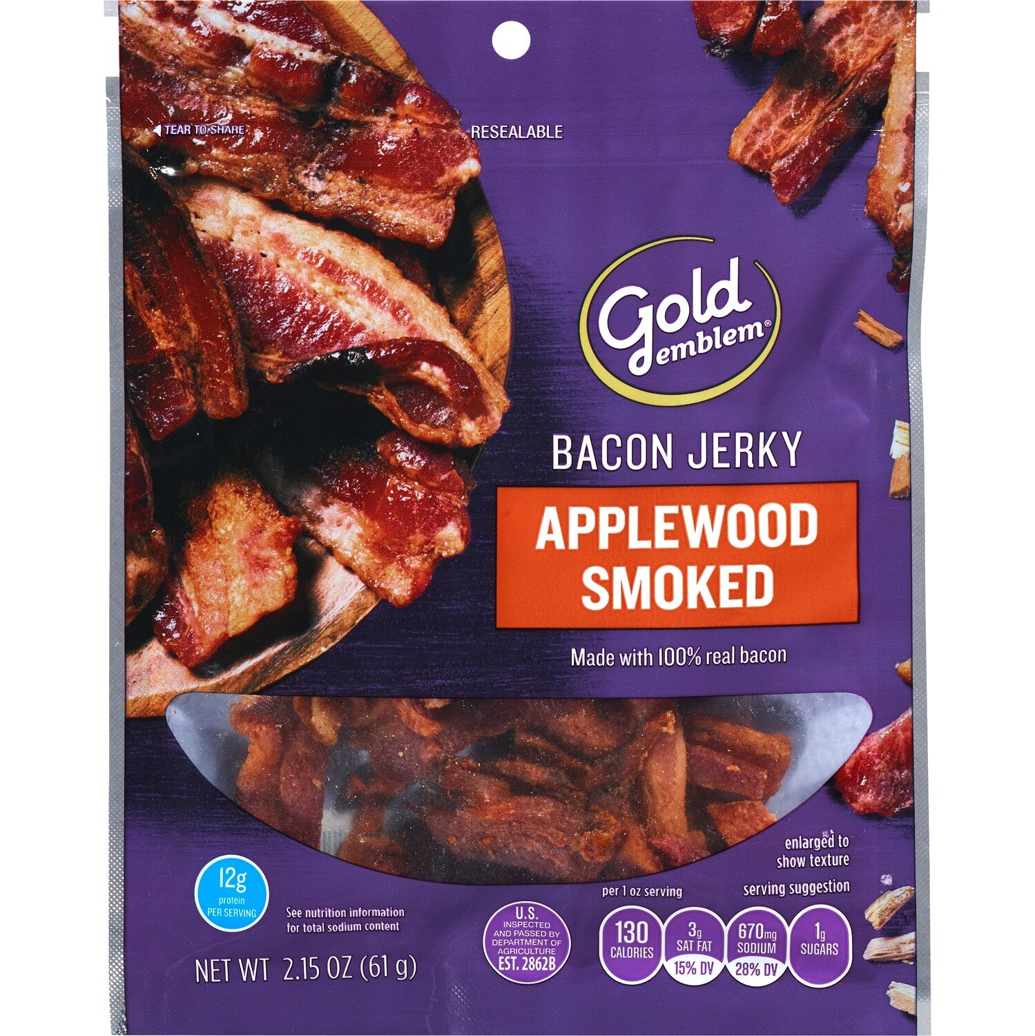 Gold Emblem Bacon Jerky, Applewood Smoked, 2.15 oz