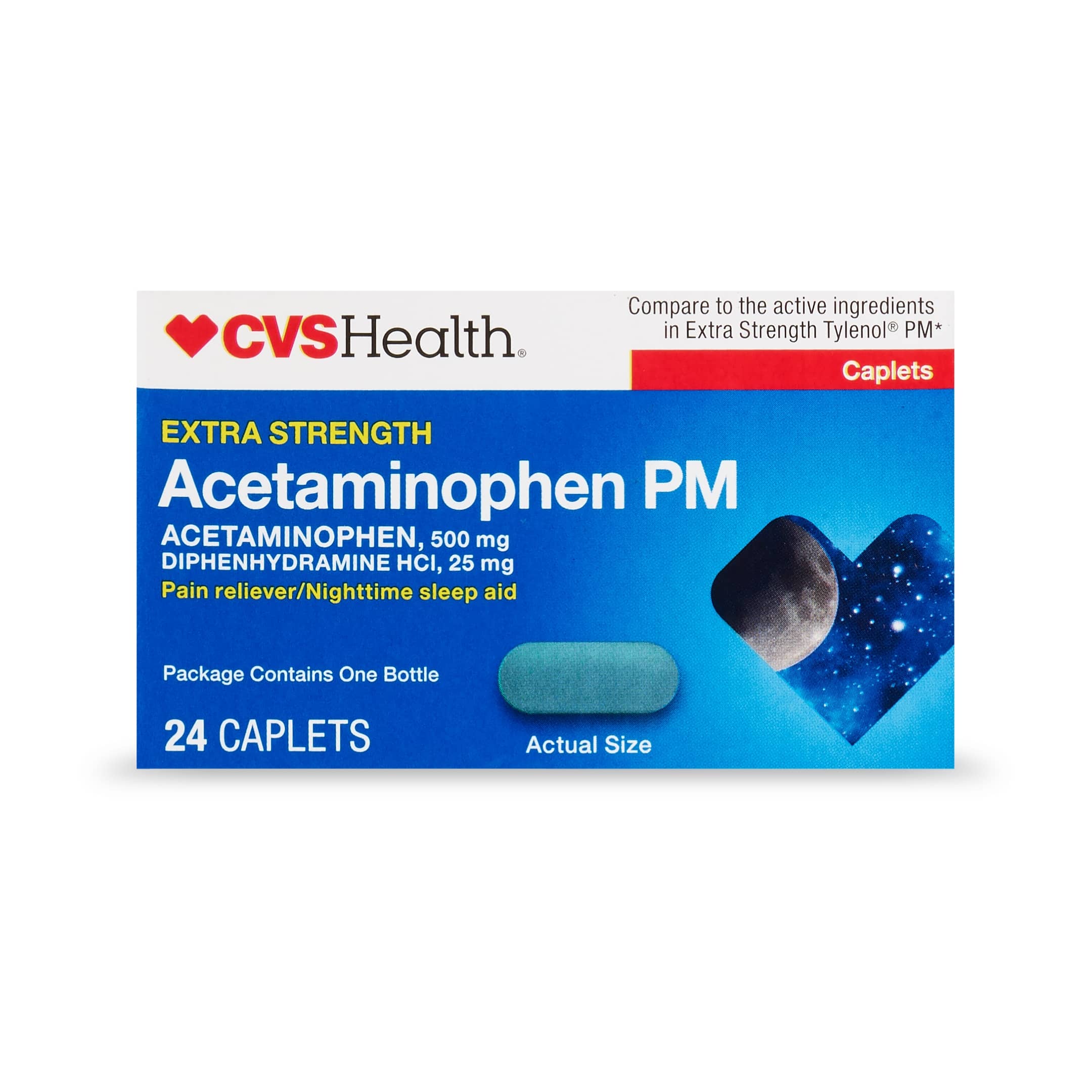 CVS Health Extra Stength Acetaminophen PM Pain Reliever & Nighttime Sleep-Aid Caplets