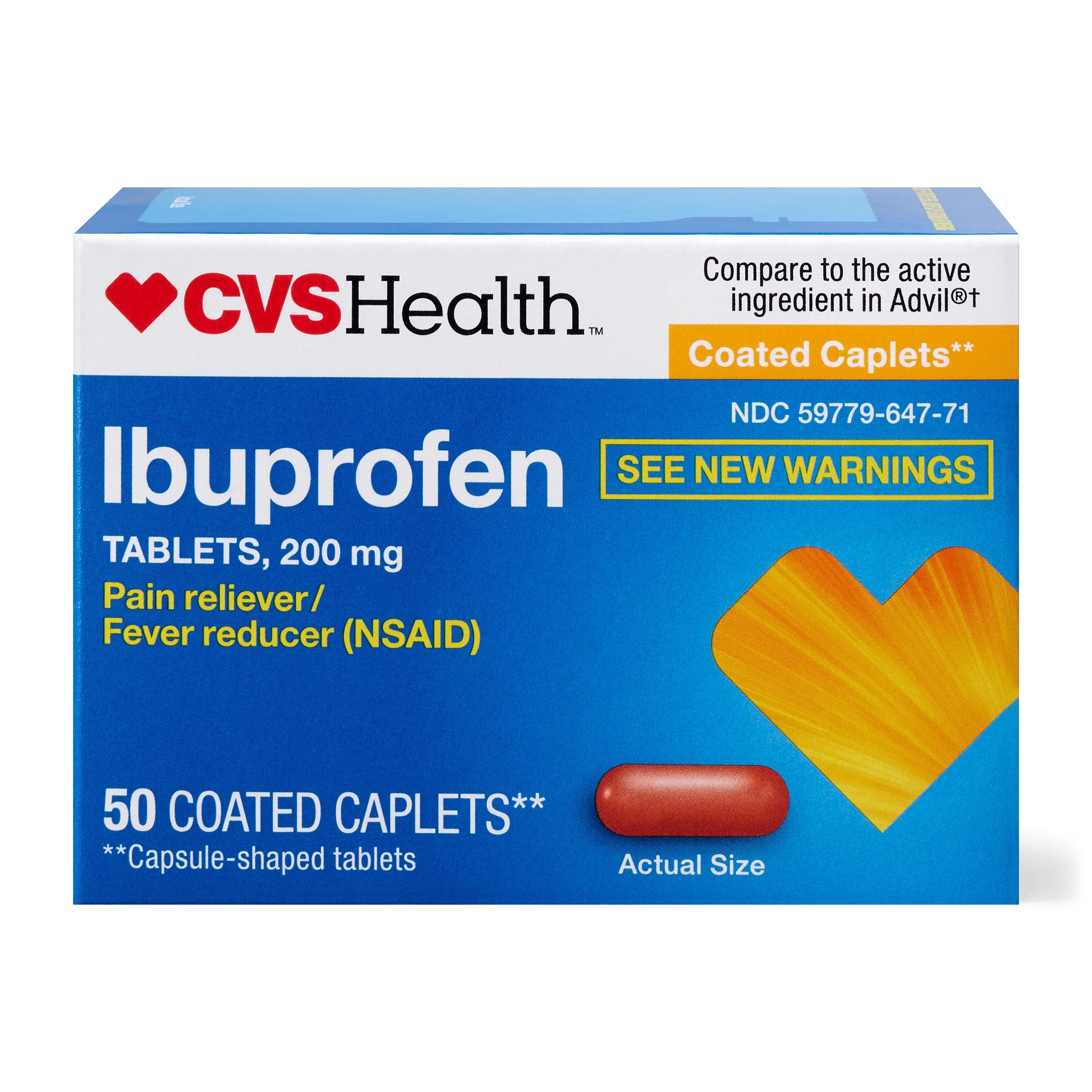 CVS Health Ibuprofen Pain Reliever & Fever Reducer (NSAID) 200 MG Coated Caplets