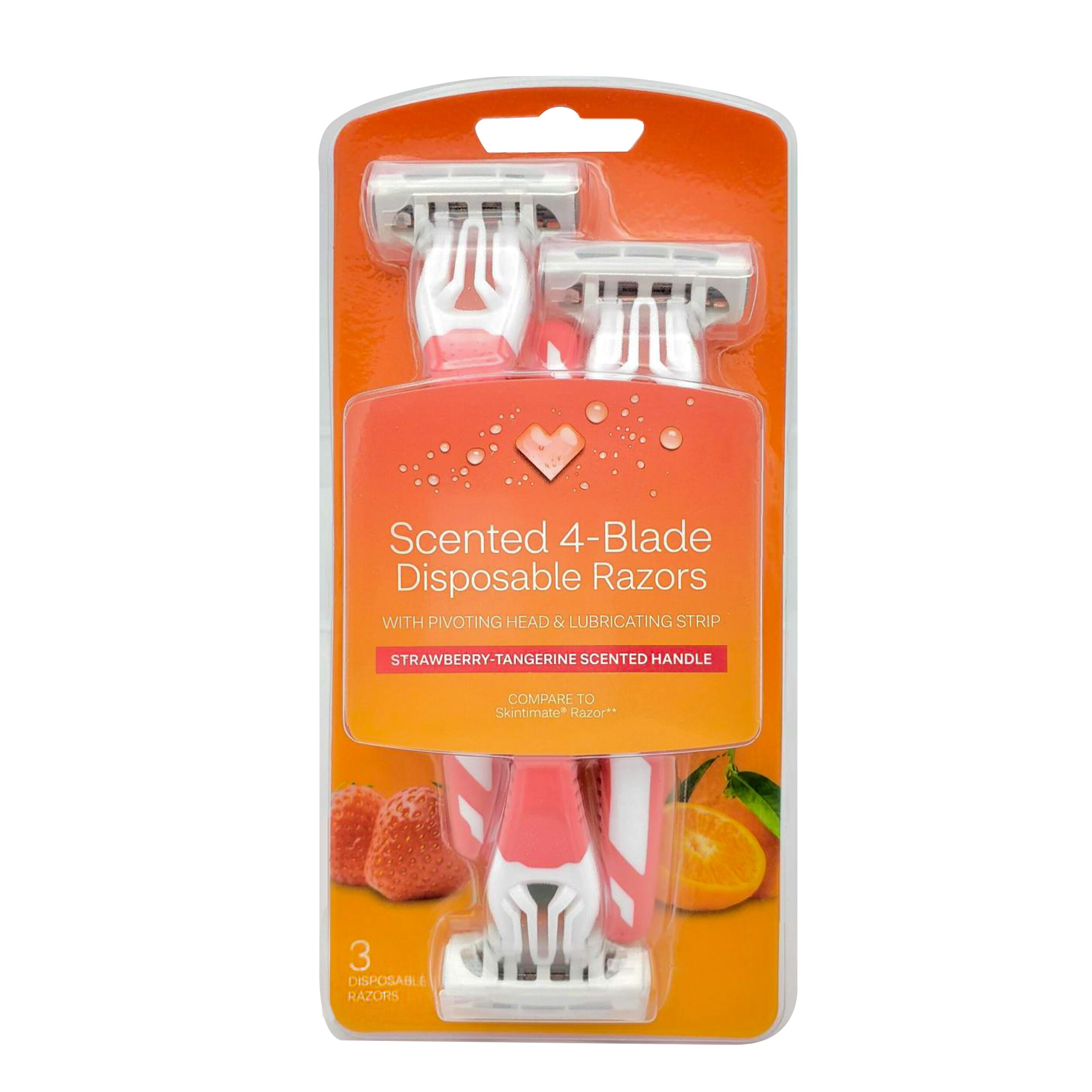 CVS Health Scented 4-Blade Disposable Razors, Strawberry Tangerine, 3 CT