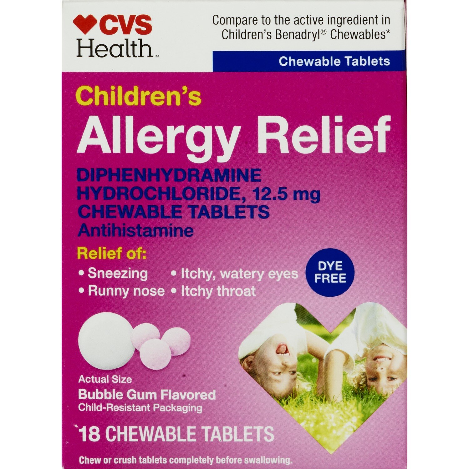 CVS Health Children's Allergy Relief Diphenhydramine HCl Chewable Antihistamine Tablets