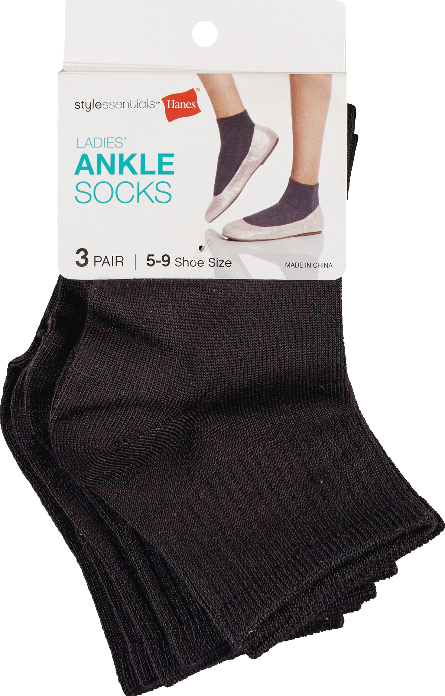 Style Essentials by Hanes Ladies' Ankle Socks 3 Pairs, Size 5-9