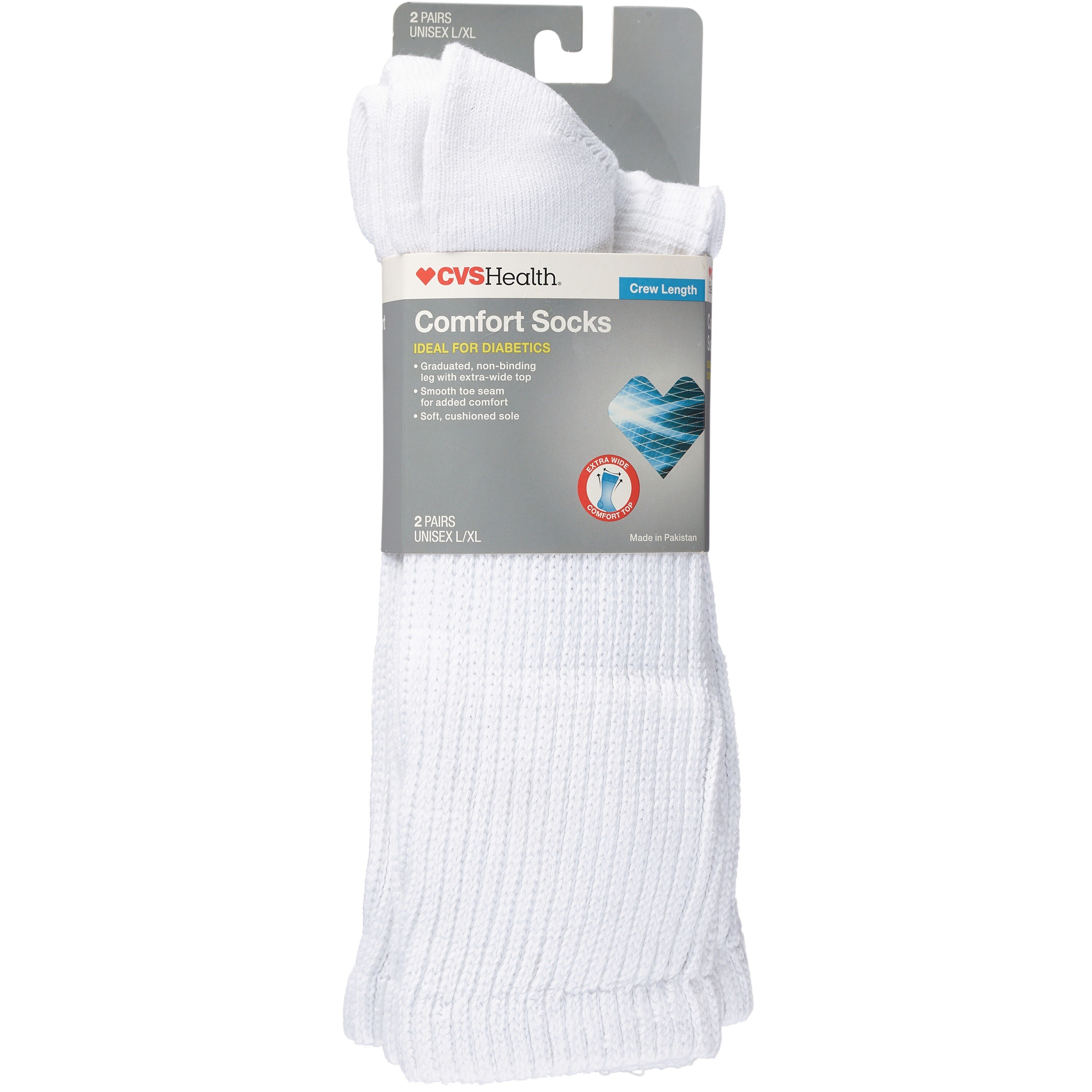 CVS Health Crew Comfort Socks for Diabetics, 2 Pairs