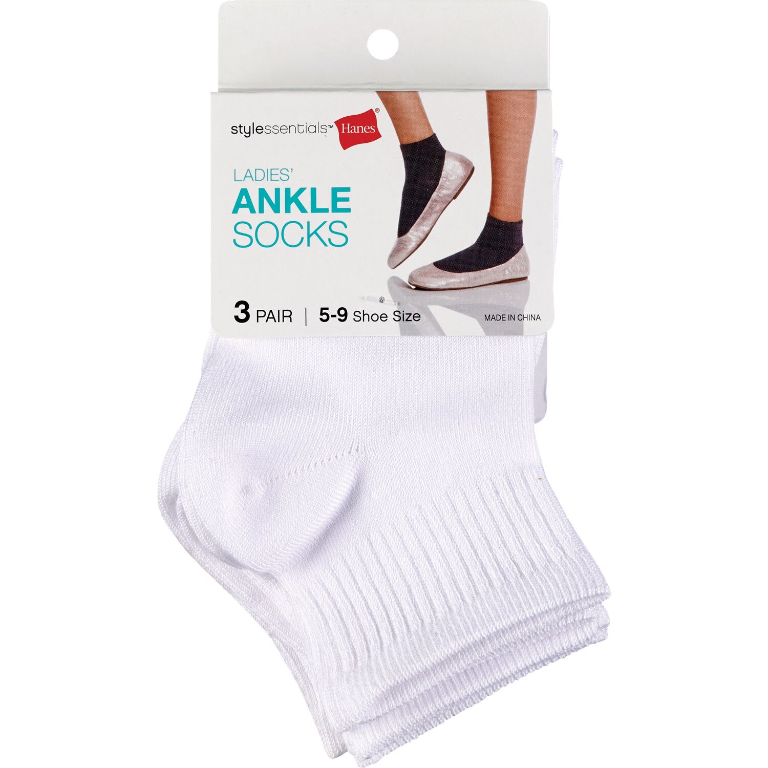 Style Essentials by Hanes Ladies' Ankle Socks 3 Pairs, Size 5-9