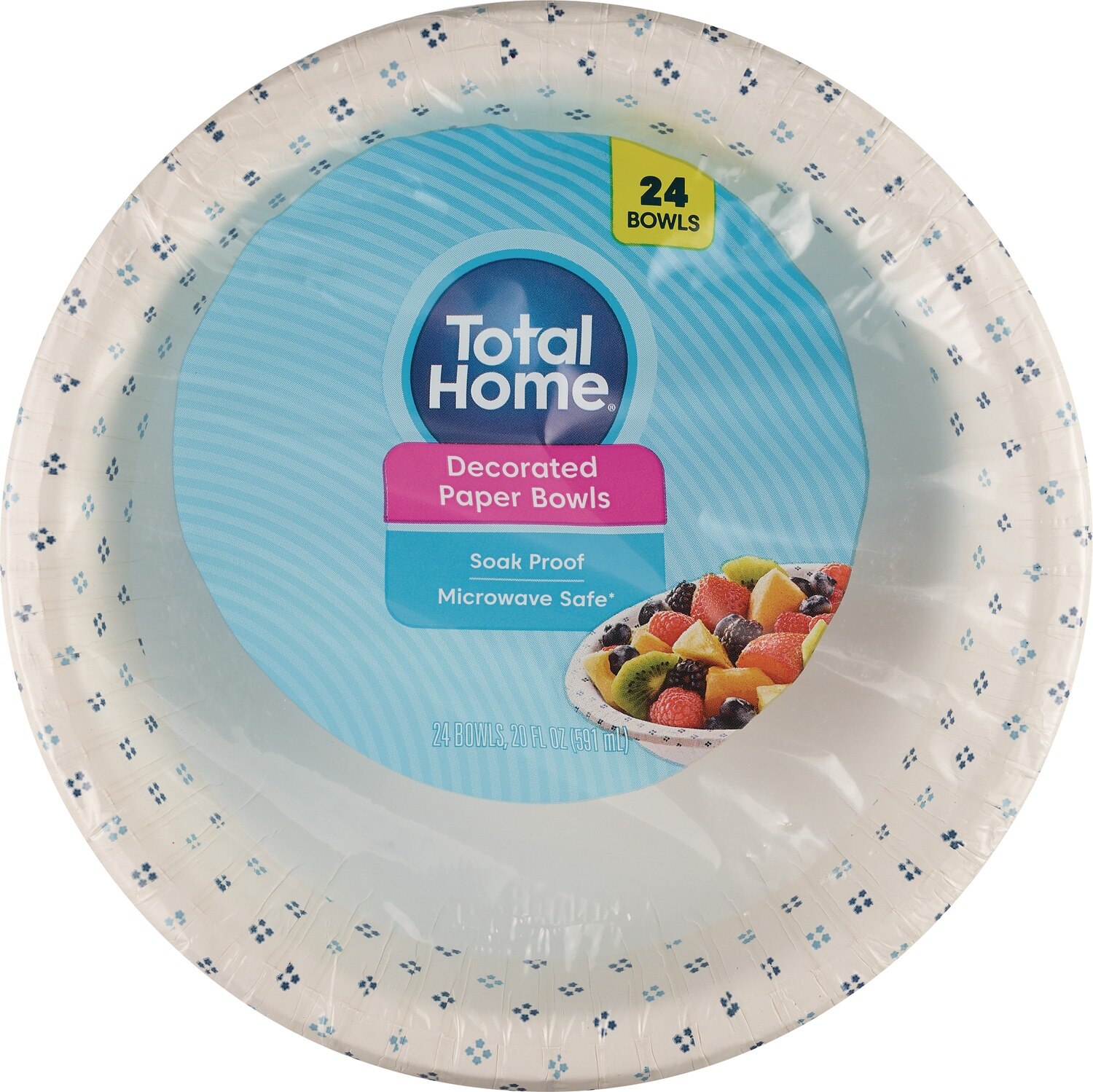 Total Home Decorated Paper Bowls 20 oz, 24 ct
