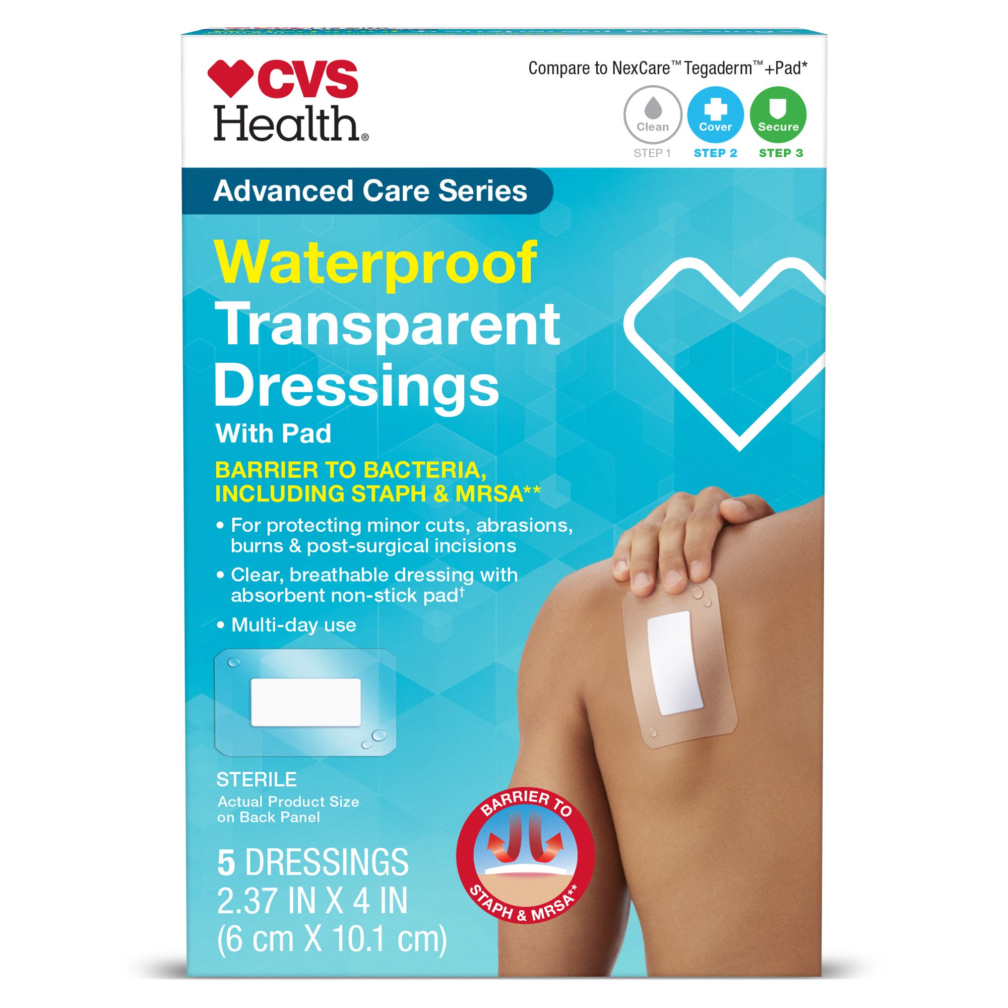CVS Heath Waterproof Transparent Dressings with Pad, 5 CT