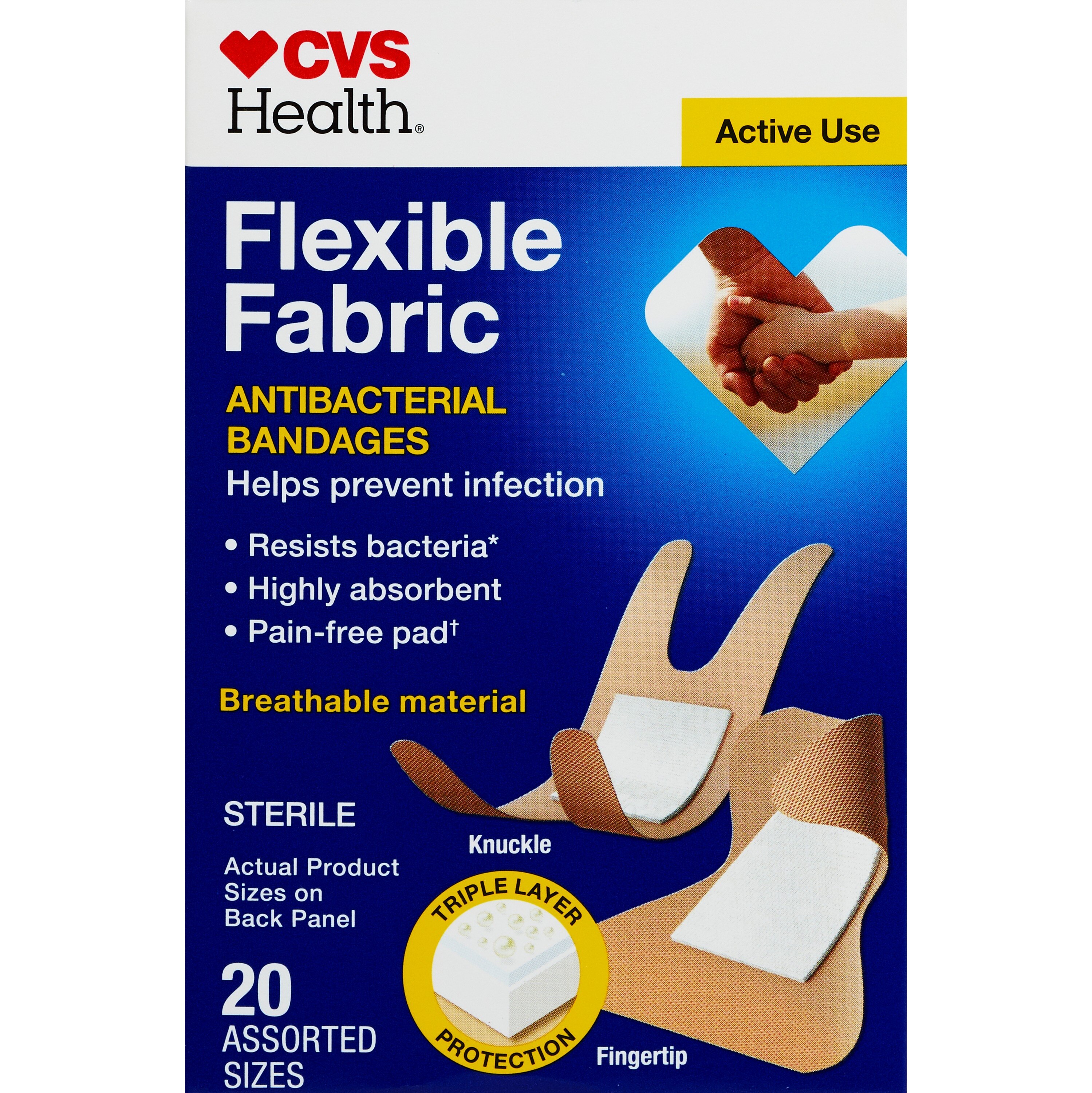 CVS Health Flexible Fabric Anti-Bacterial Bandages, Assorted Sizes