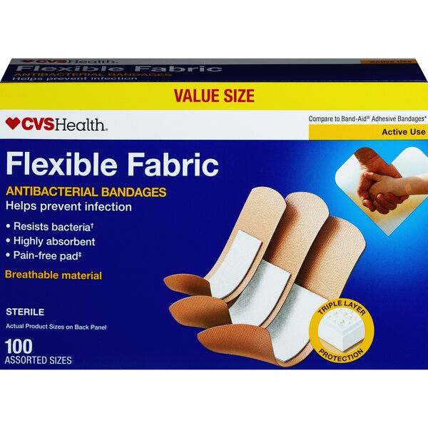 CVS Health Flexible Fabric Anti-Bacterial Bandages, Assorted Sizes