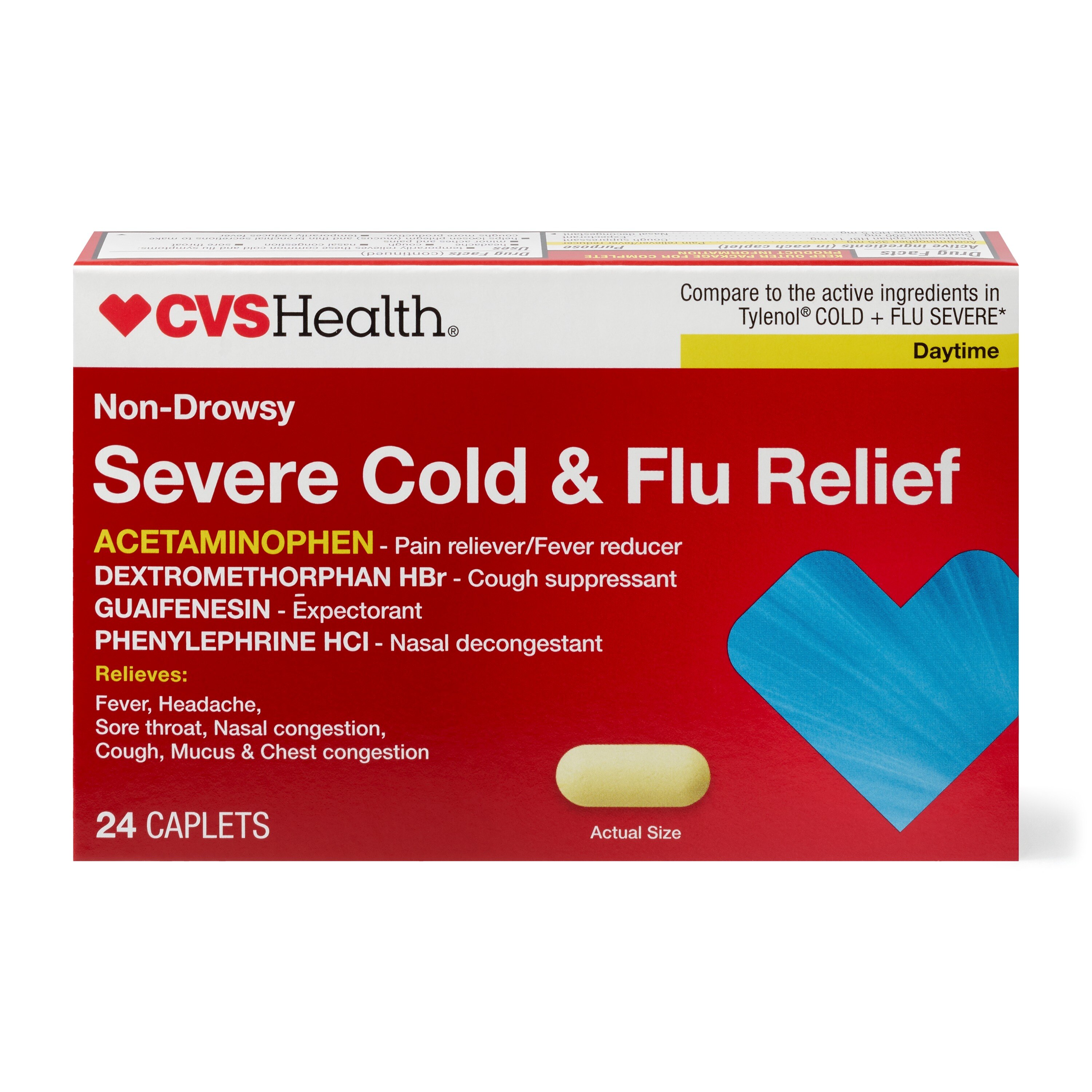 CVS Health Non Drowsy Sever Cold & Flu Relief Caplets, 24 CT