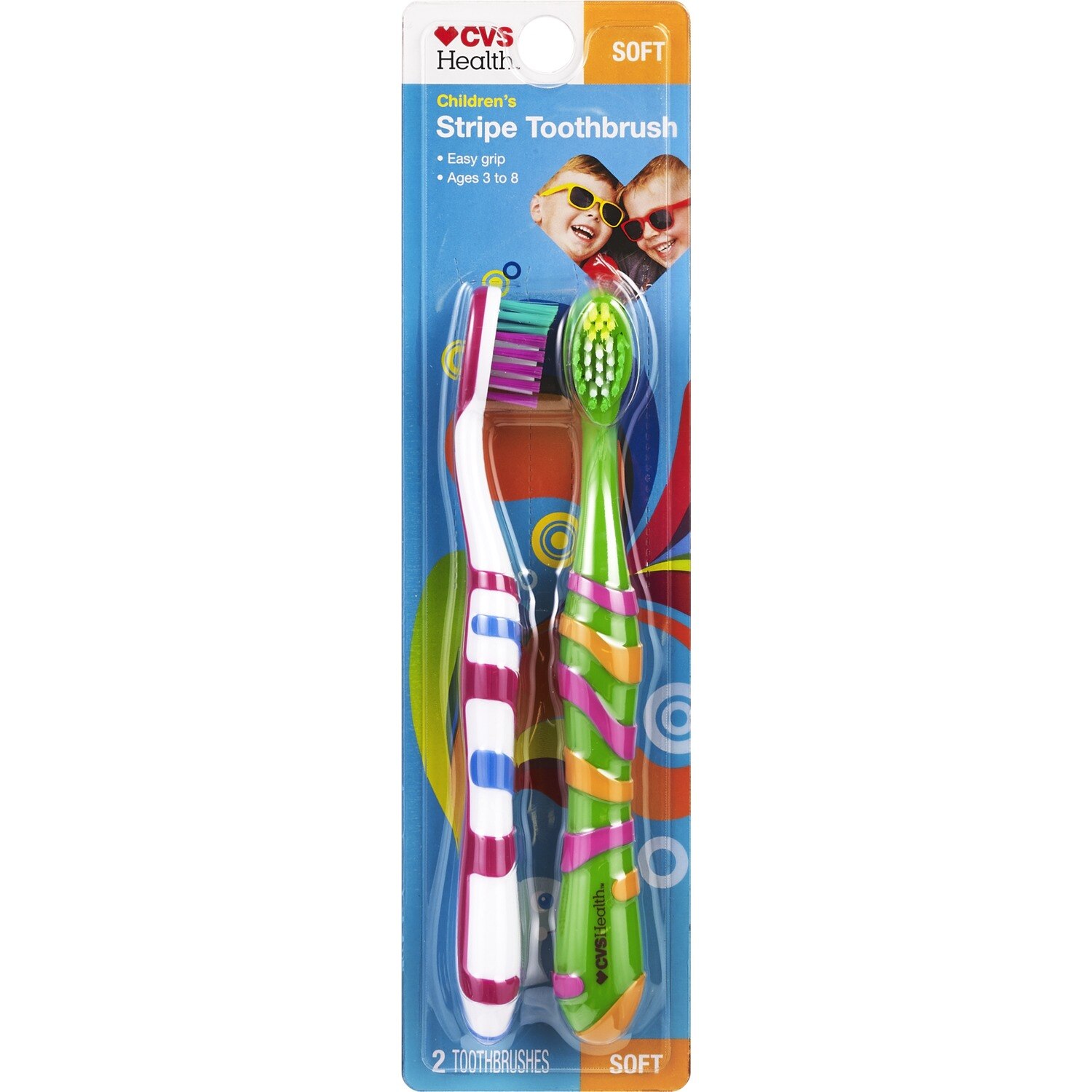 CVS Health Kids Stripe Toothbrush for ages 3-8, Soft Bristle