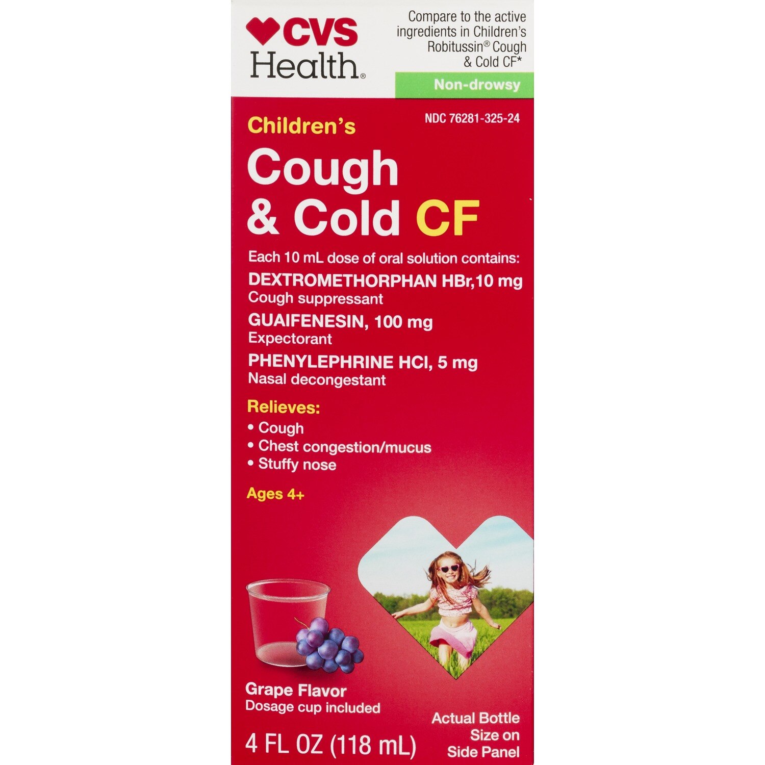 CVS Health Children's Non-Drowsy Cough & Cold CF Relief Liquid, Grape, 4 FL OZ