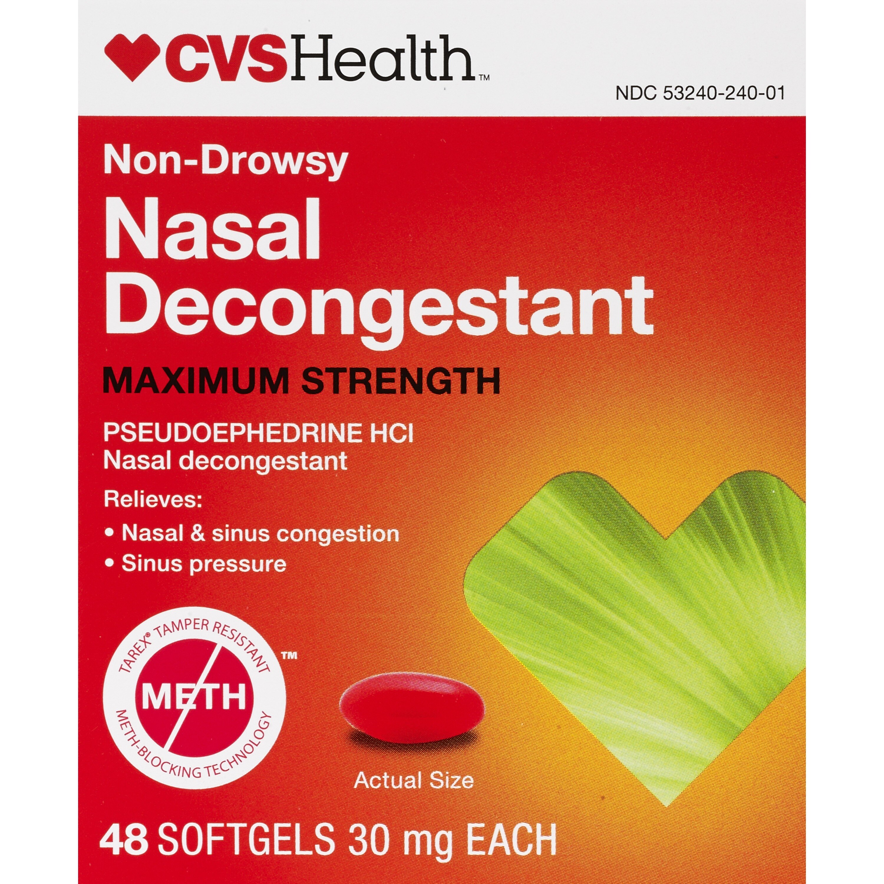 CVS Health Maximum Strength Nasal Decongestant Non-Drowsy Softgels