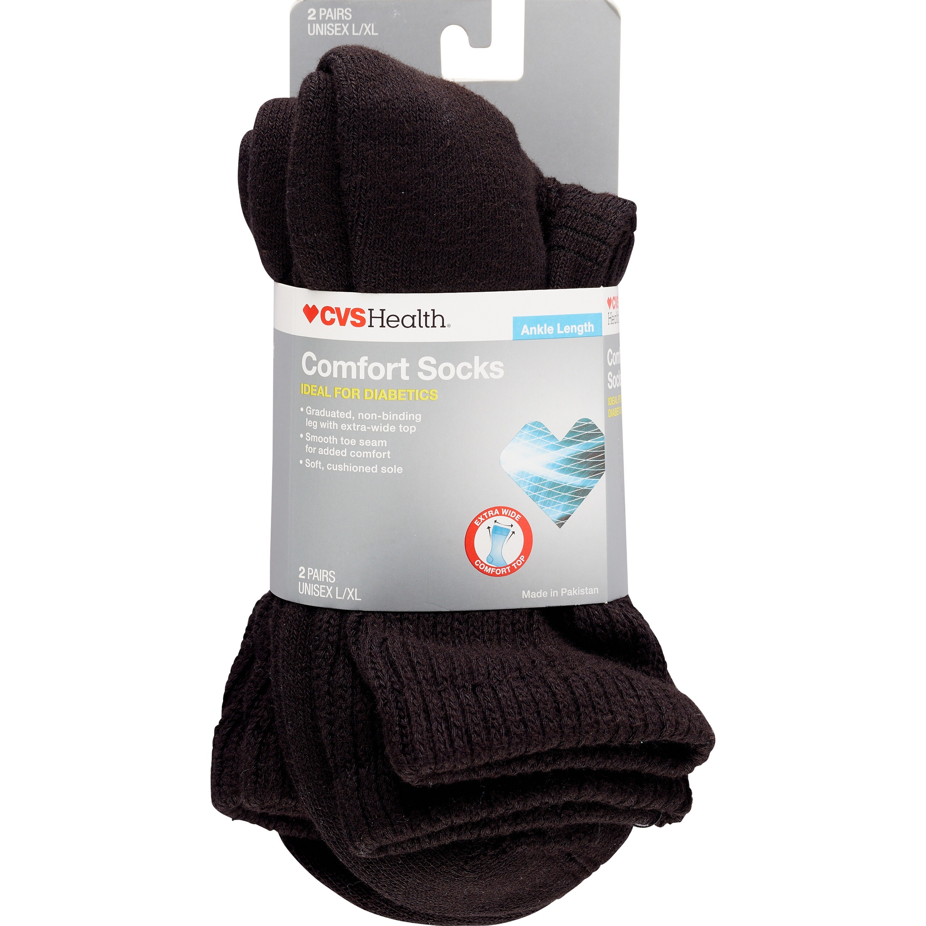 CVS Diabetic Comfort Socks Ankle Length Unisex, 2 Pairs