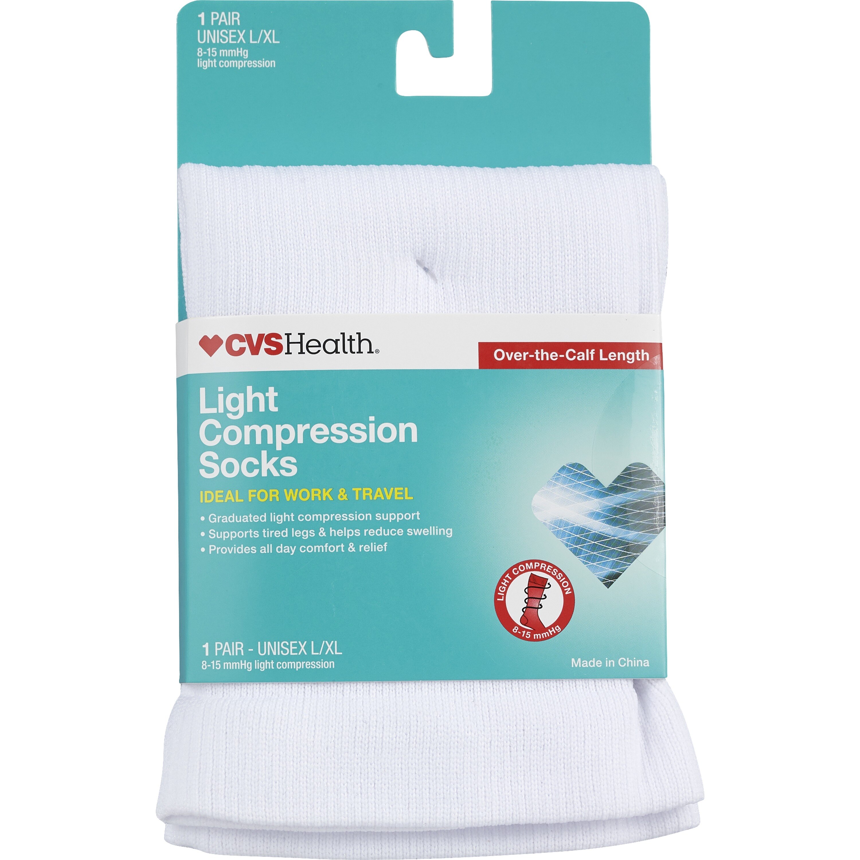 CVS Health Light Compression Socks Over-The-Calf Unisex, 1 Pair