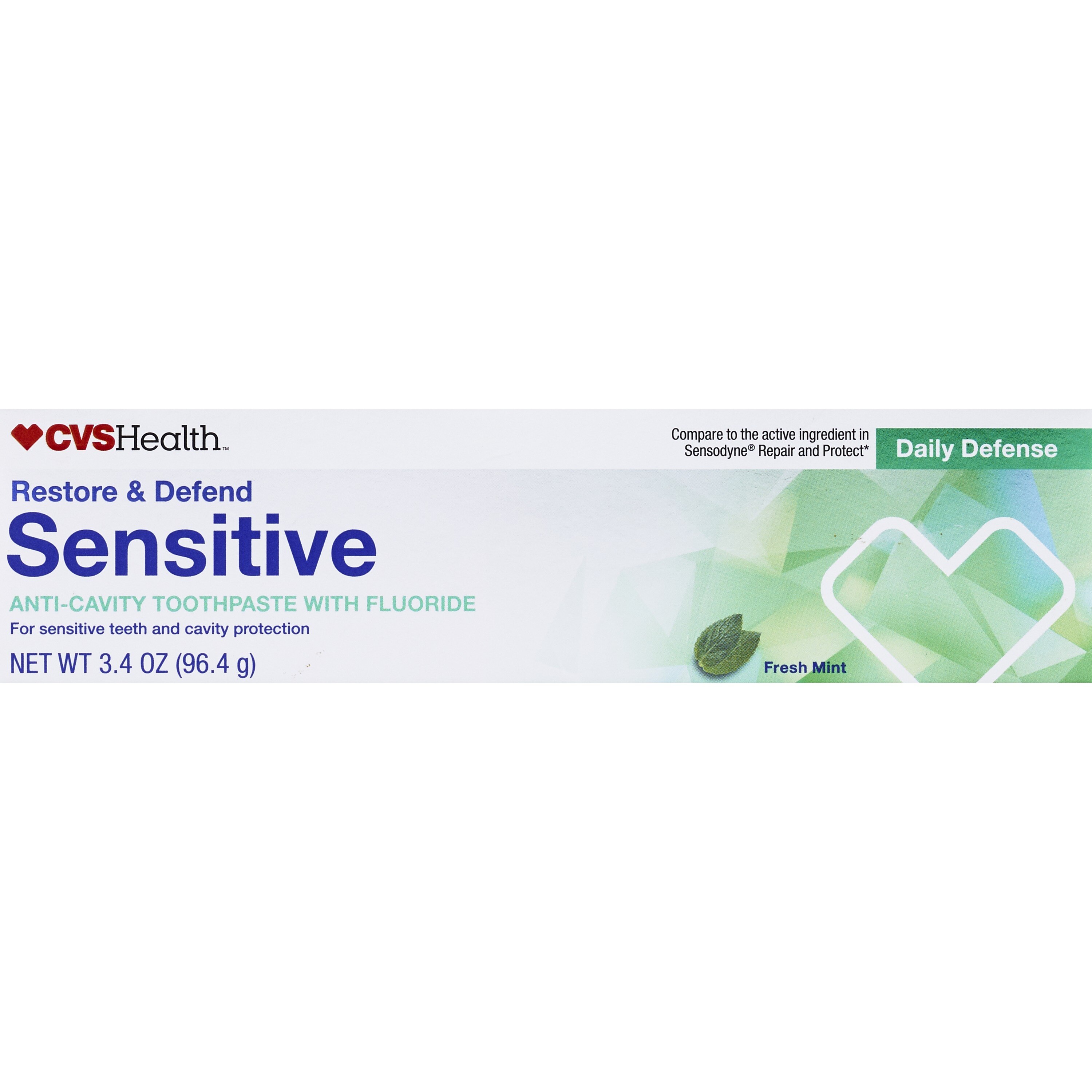 CVS Health Restore & Defend Sensitive Anti-Cavity Toothpaste, Fresh Mint, 3.4 OZ