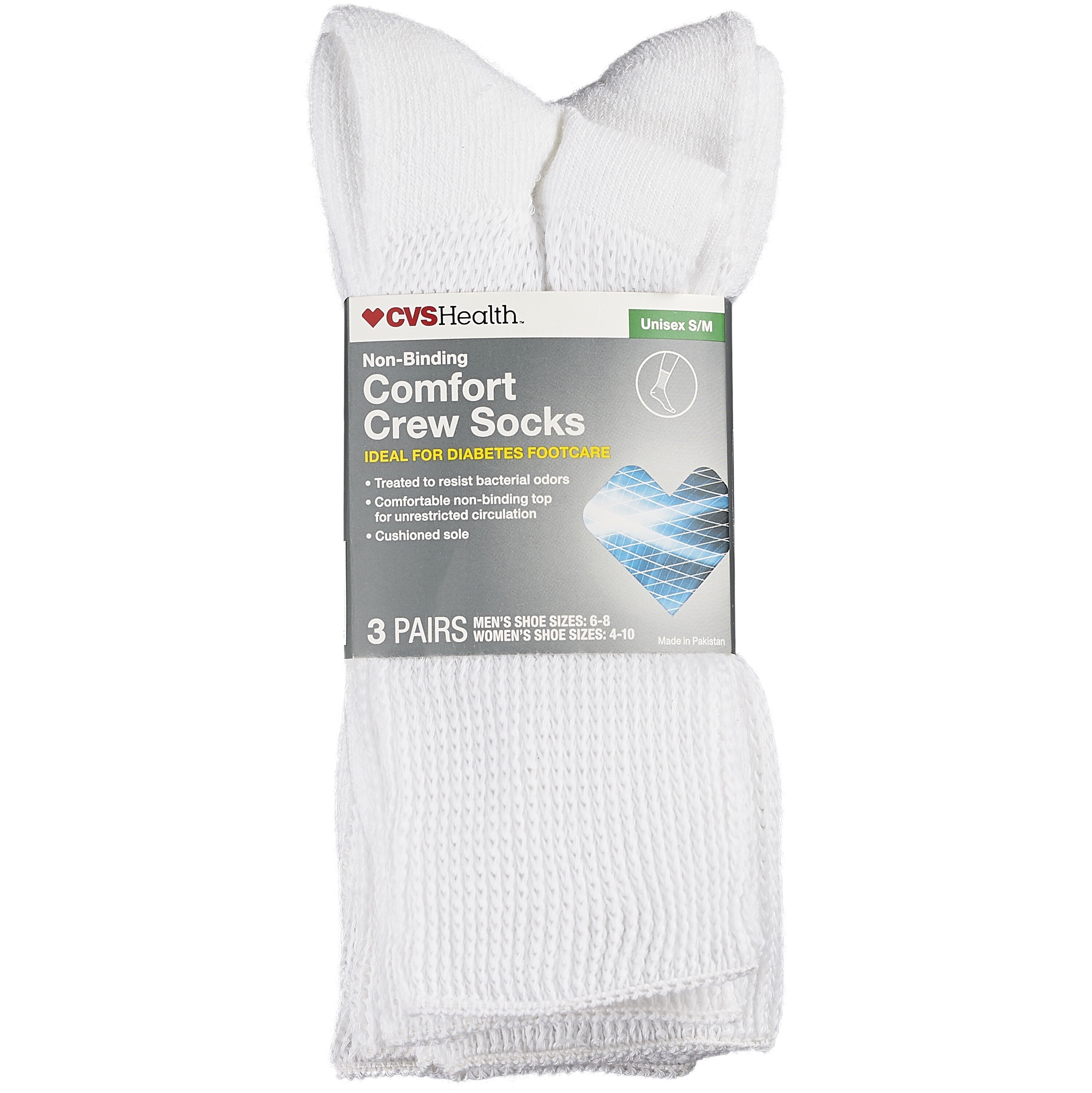 CVS Health Non-Binding Comfort Crew Socks for Diabetics Unisex, 3 Pairs