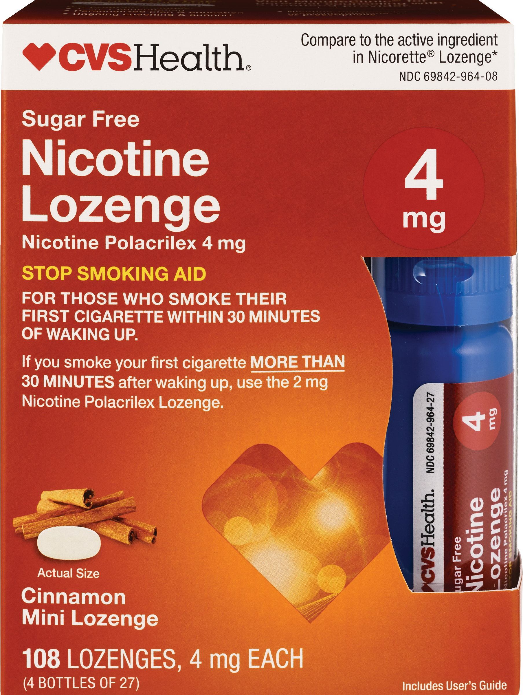 CVS Health Sugar Free Nicotine 4mg Lozenges, Cinnamon, 108 CT