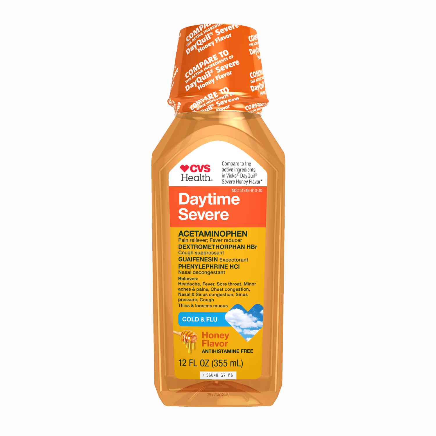 CVS Health Daytime Severe Cold and Flu Liquid Relief, 12 OZ, Honey