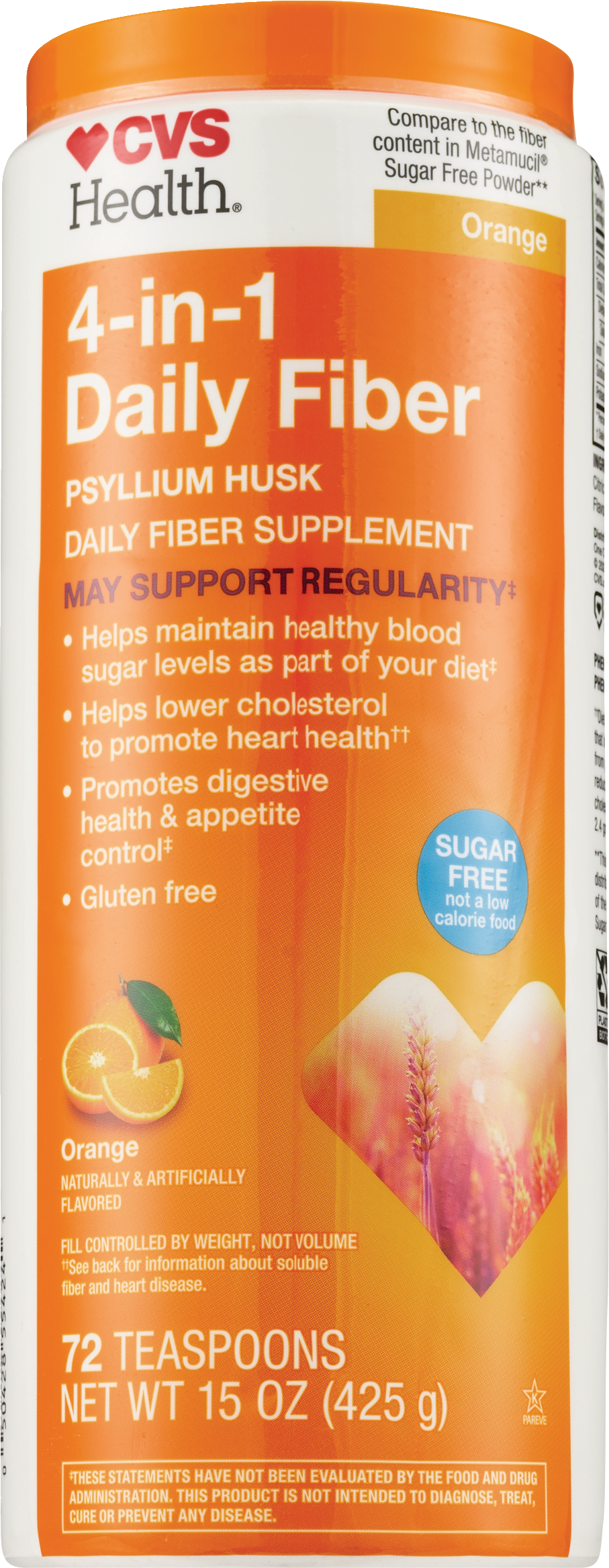 CVS Health Daily Fiber Powder Sugar Free Orange, 15 OZ