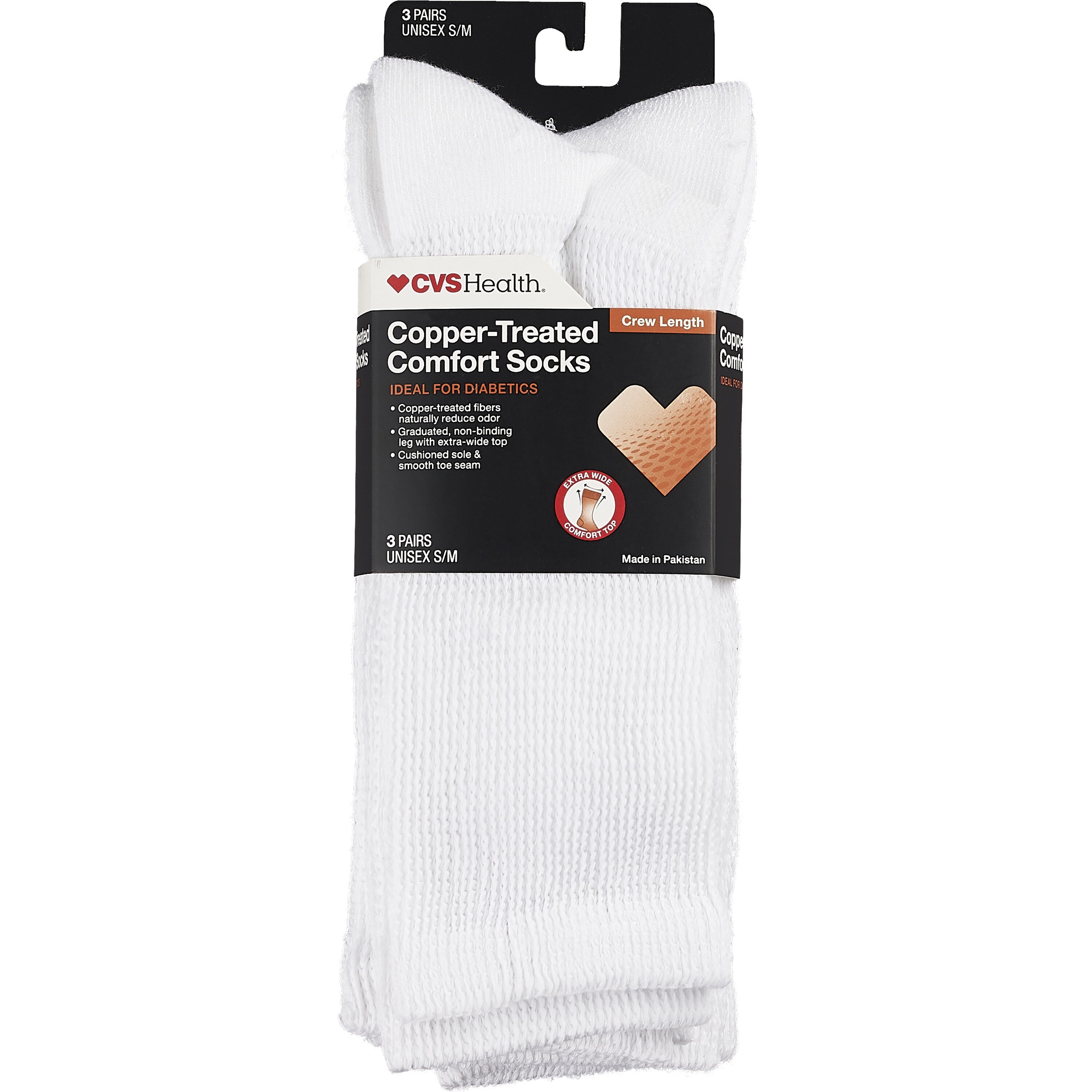 CVS Health Copper-Infused Crew Comfort Socks Unisex, 3 Pairs