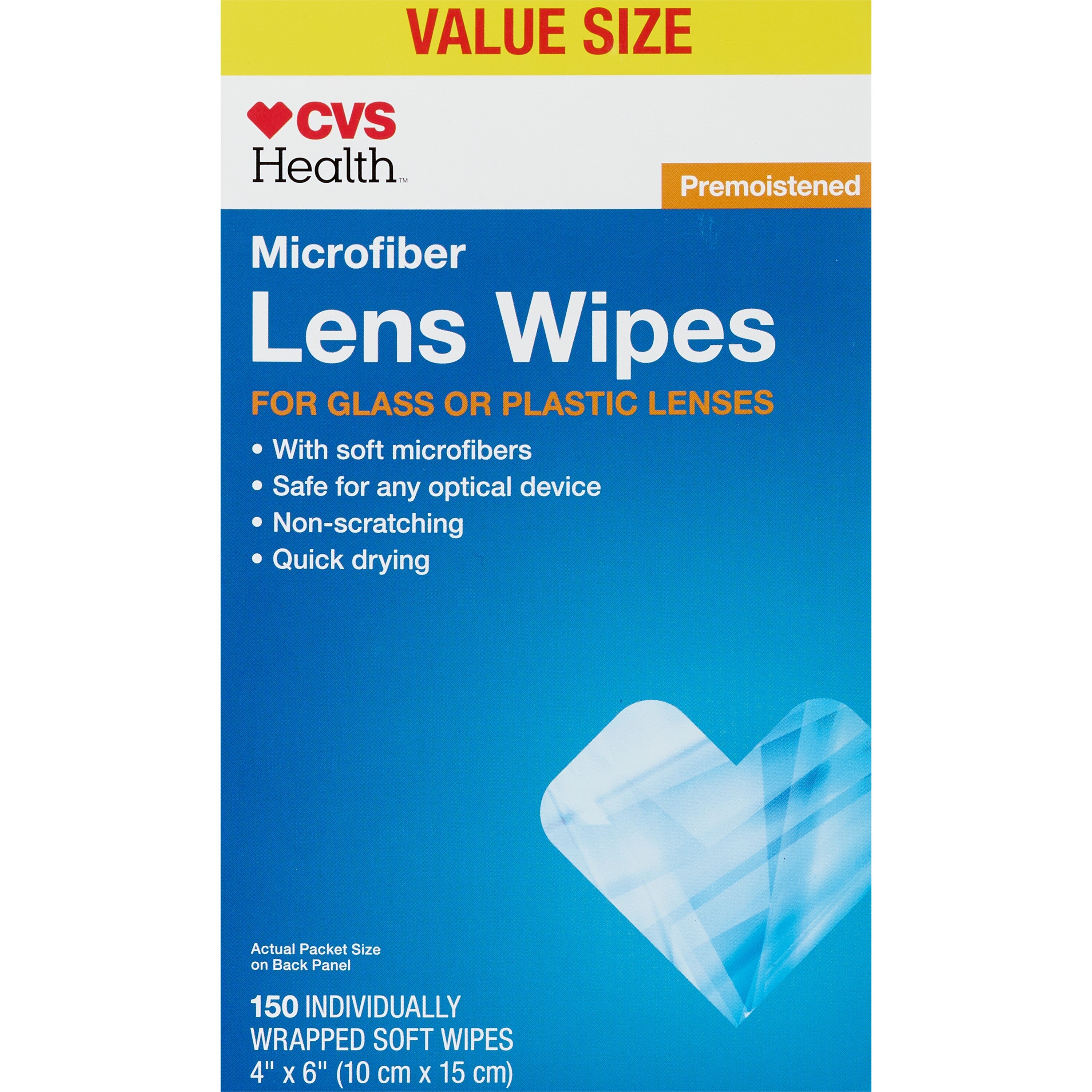 CVS Health Microfiber Pre-moistened Lens Wipes, 150 CT