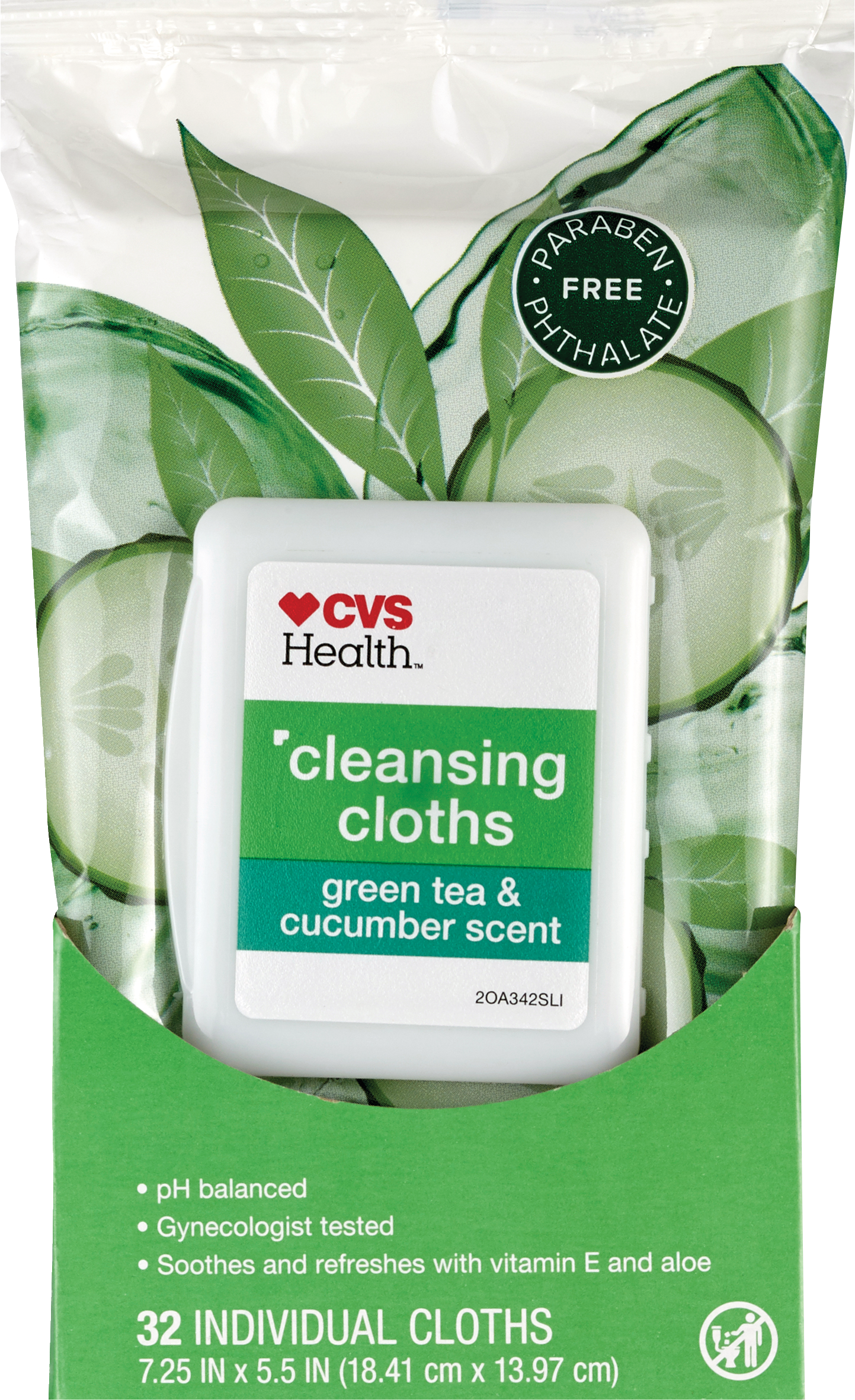 CVS Health Cleansing Cloths, Green tea & Cucumber, 32 CT