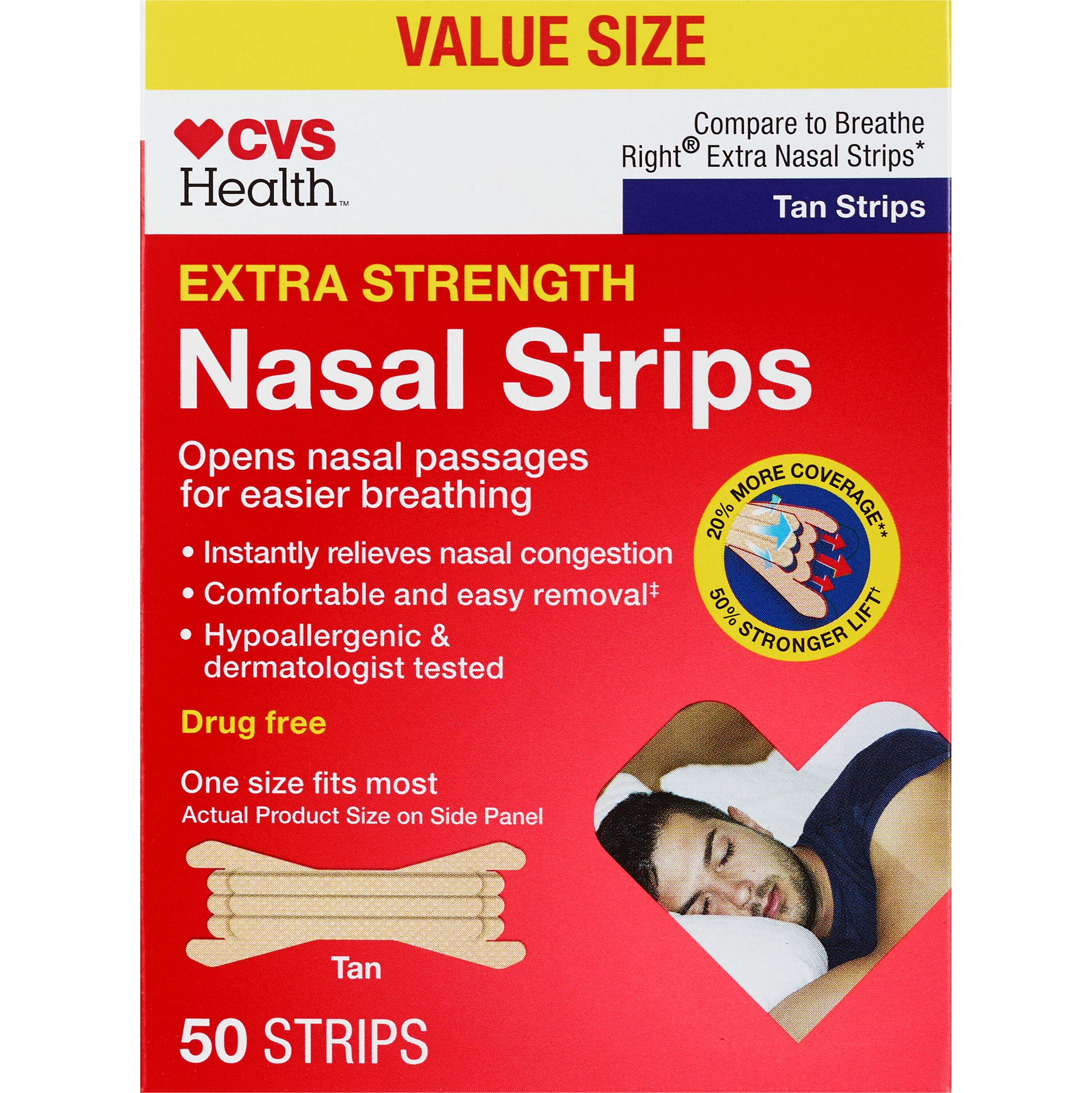 CVS Health Extra Strength Nasal Strips, Tan, 50 CT