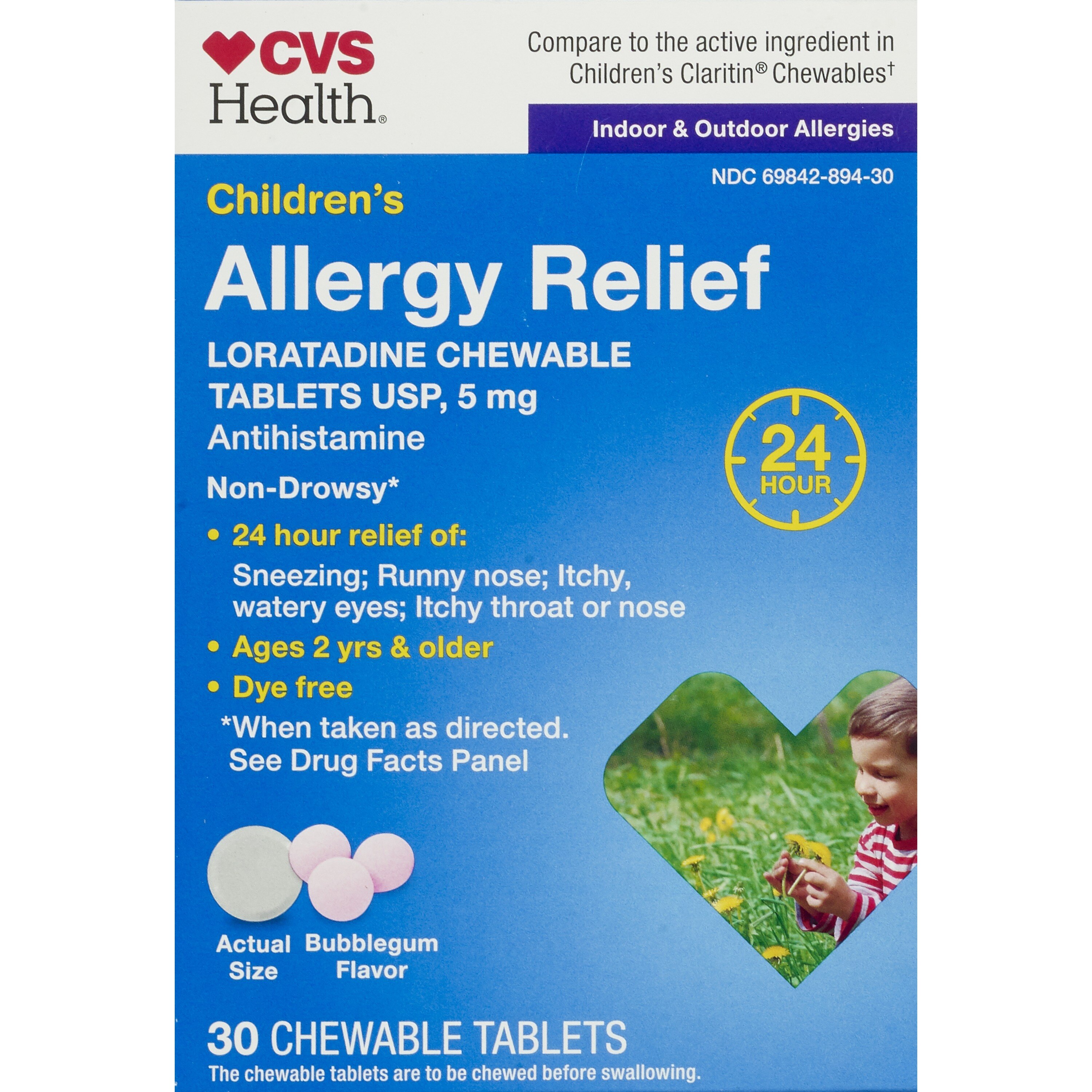 CVS Health Children's Allergy Relief Non-Drowsy Loratadine 5mg Chewable Tablets USP