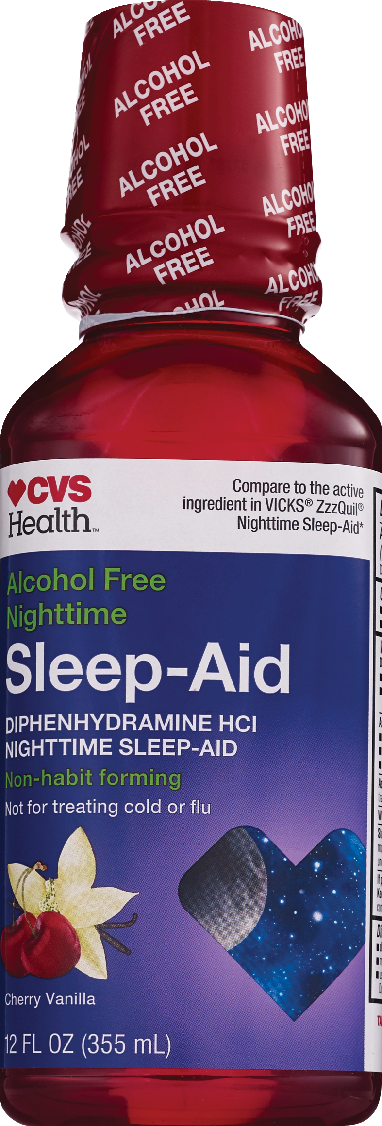 CVS Health Nighttime Sleep Aid Diphenhydramine HCI Liquid, Cherry Vanilla, 12 FL OZ