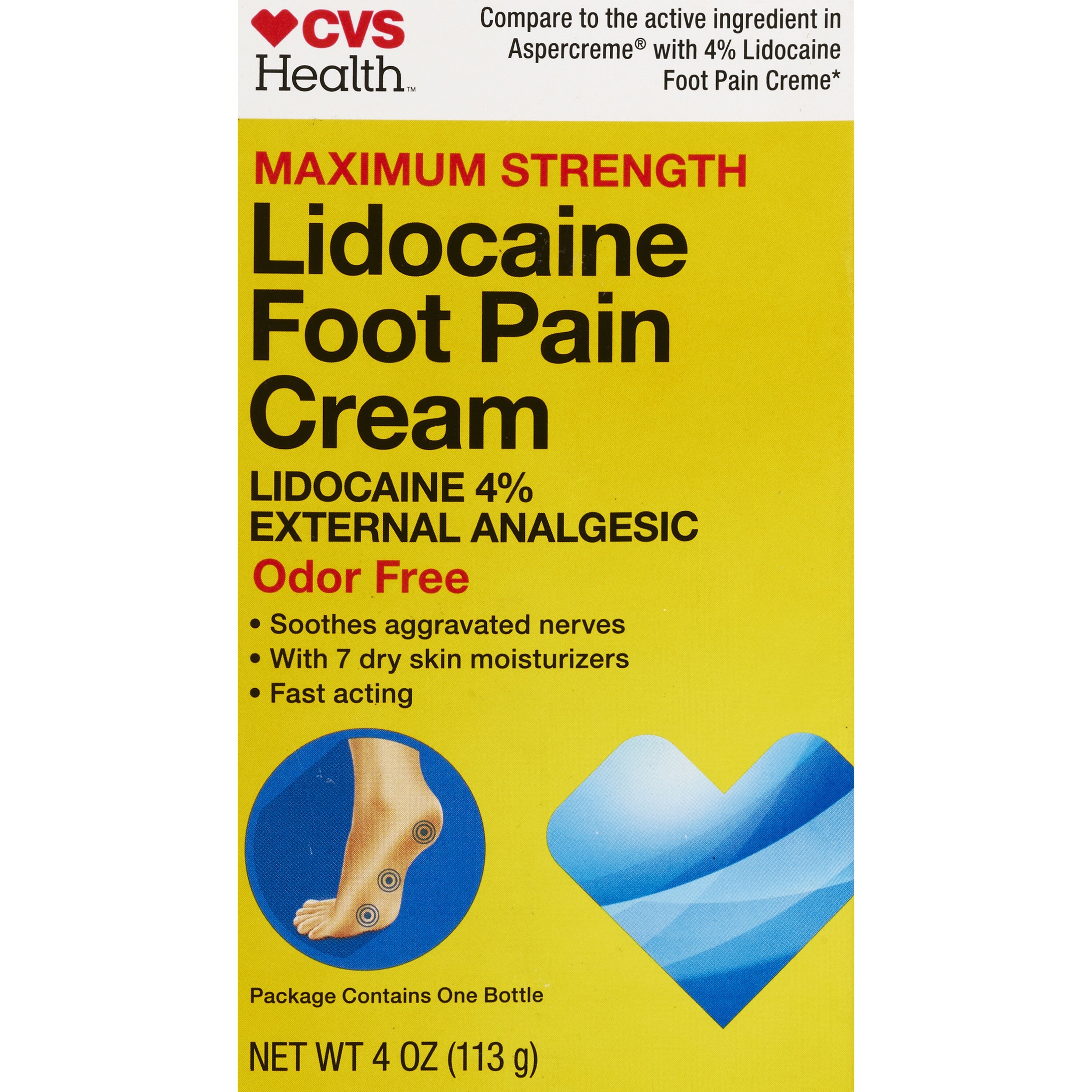 CVS Health Maximum Strength Lidocaine Foot Pain Cream, 4 OZ