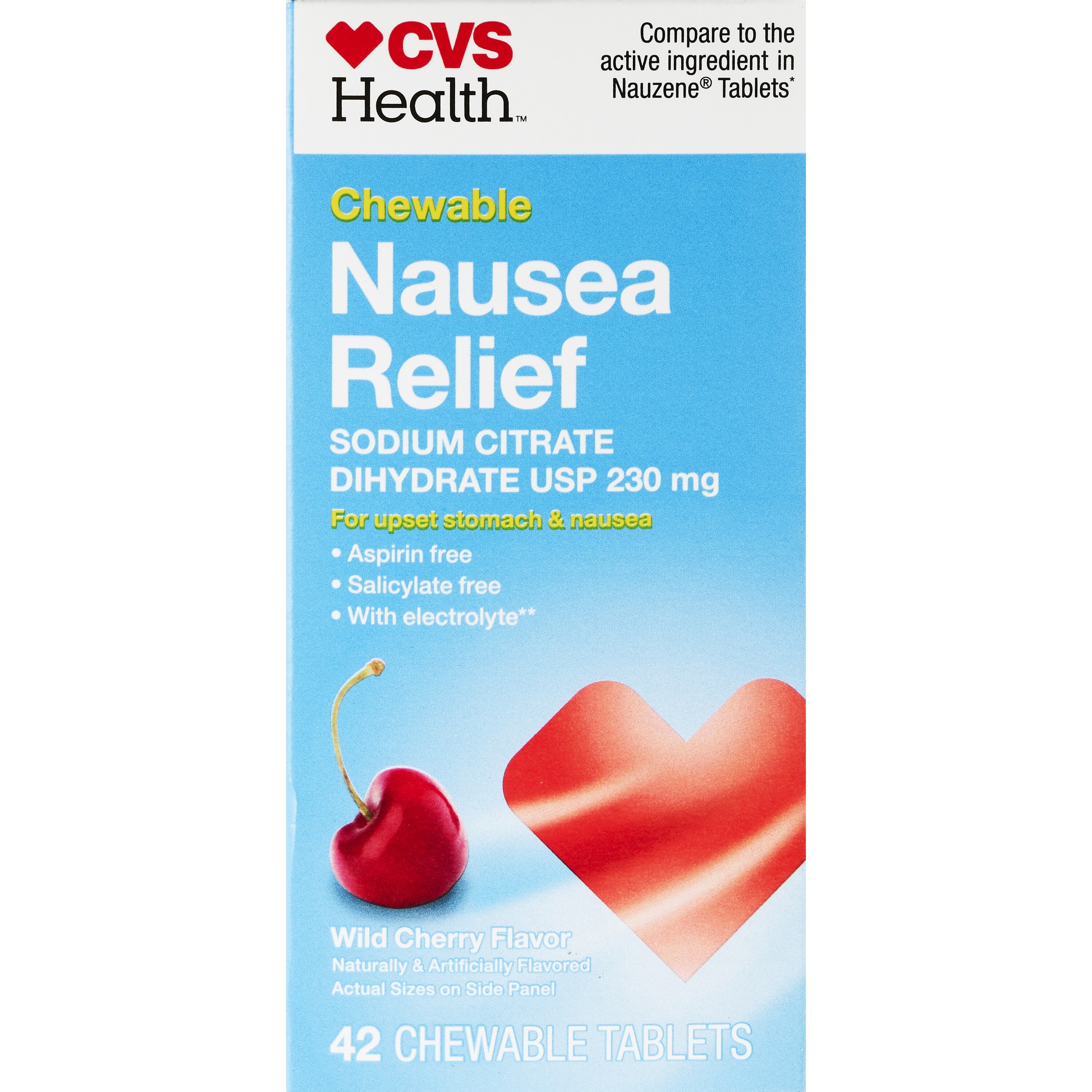 CVS Health Nausea Relief Chewable Tablets, Wild Cherry, 42 CT