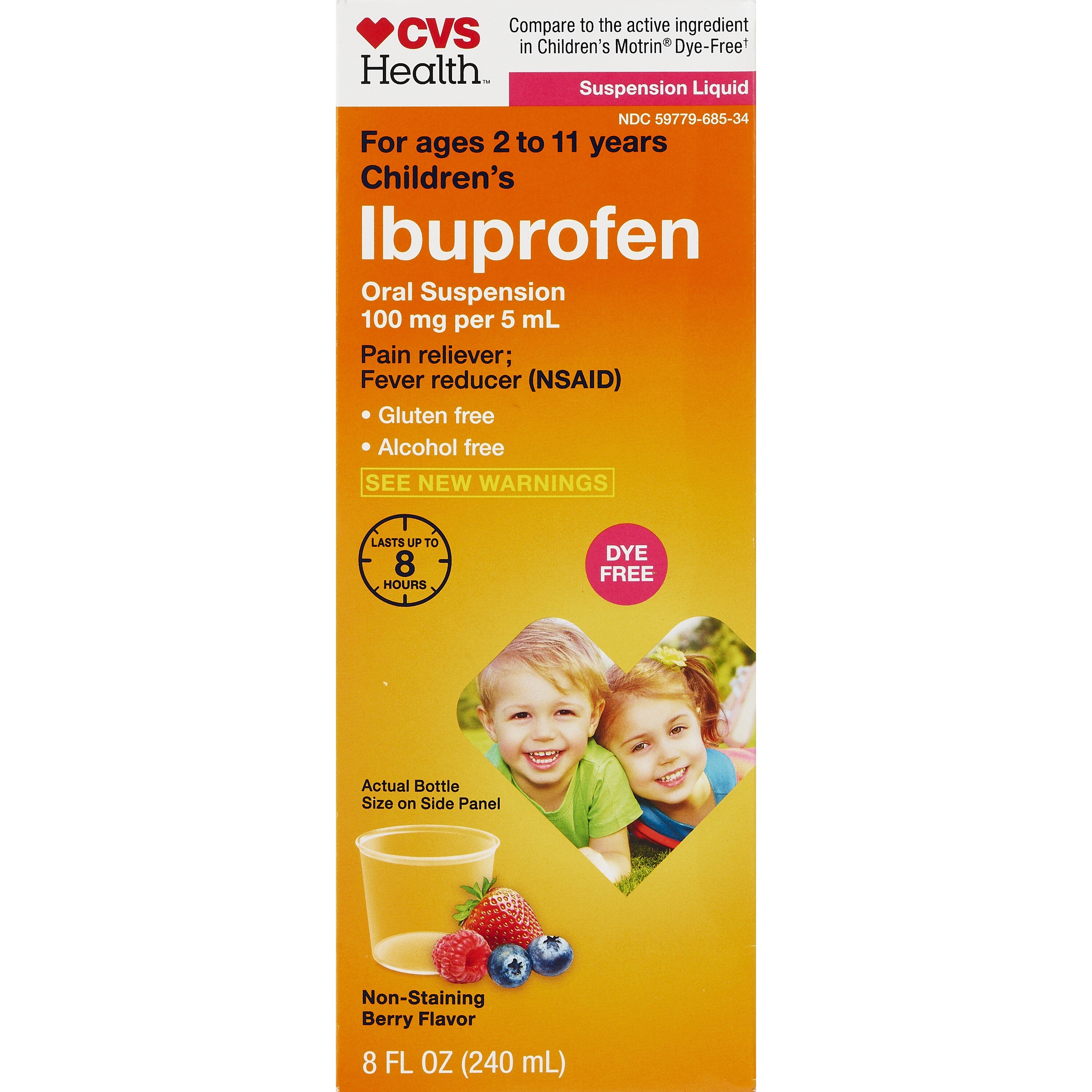 CVS Health Children's Ibuprofen Dye Free Pain Reliever & Fever Reducer (NSAID) Oral Suspension, Berry