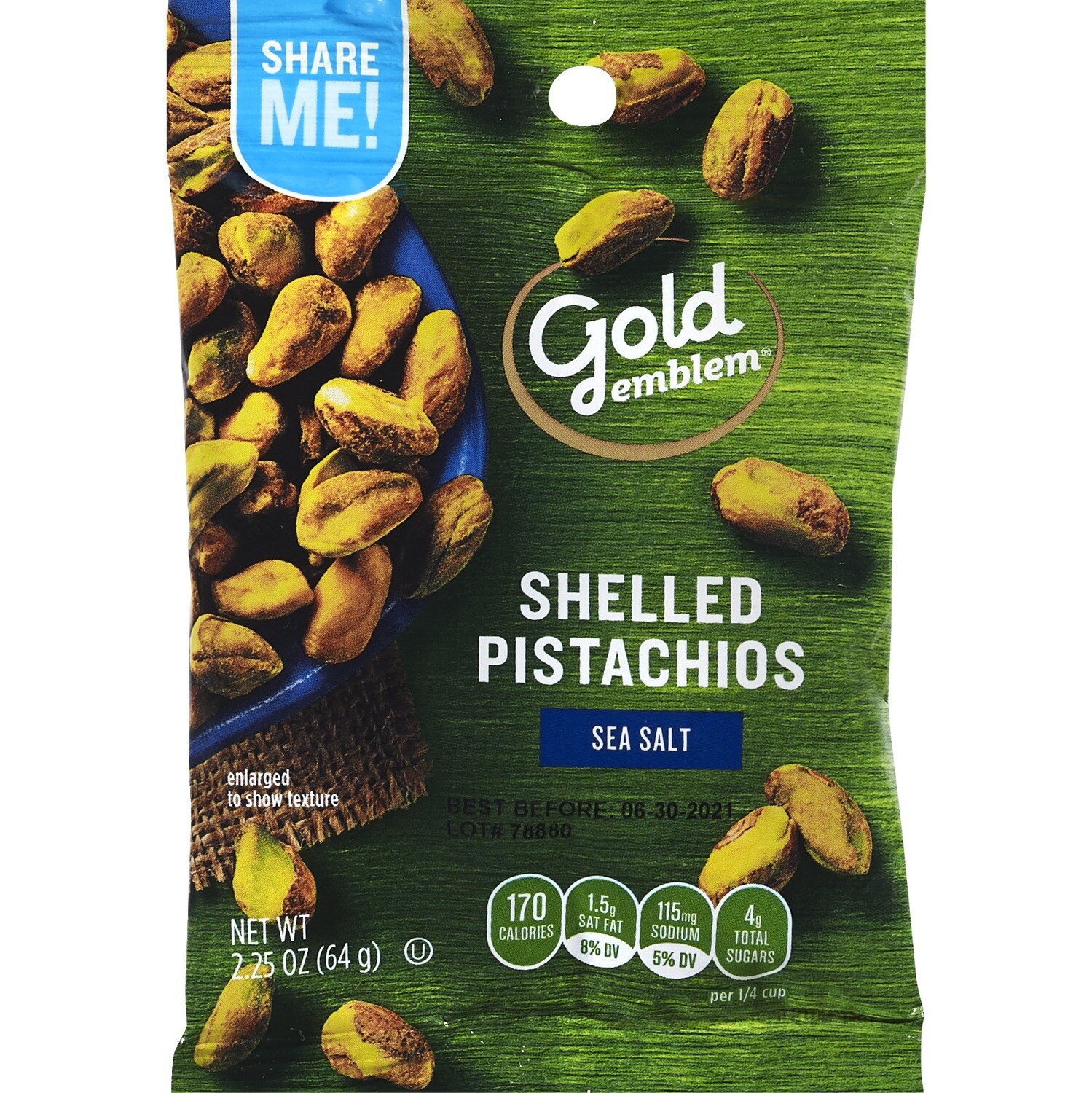 Gold Emblem Shelled Pistachios with Sea Salt, 2.25 oz