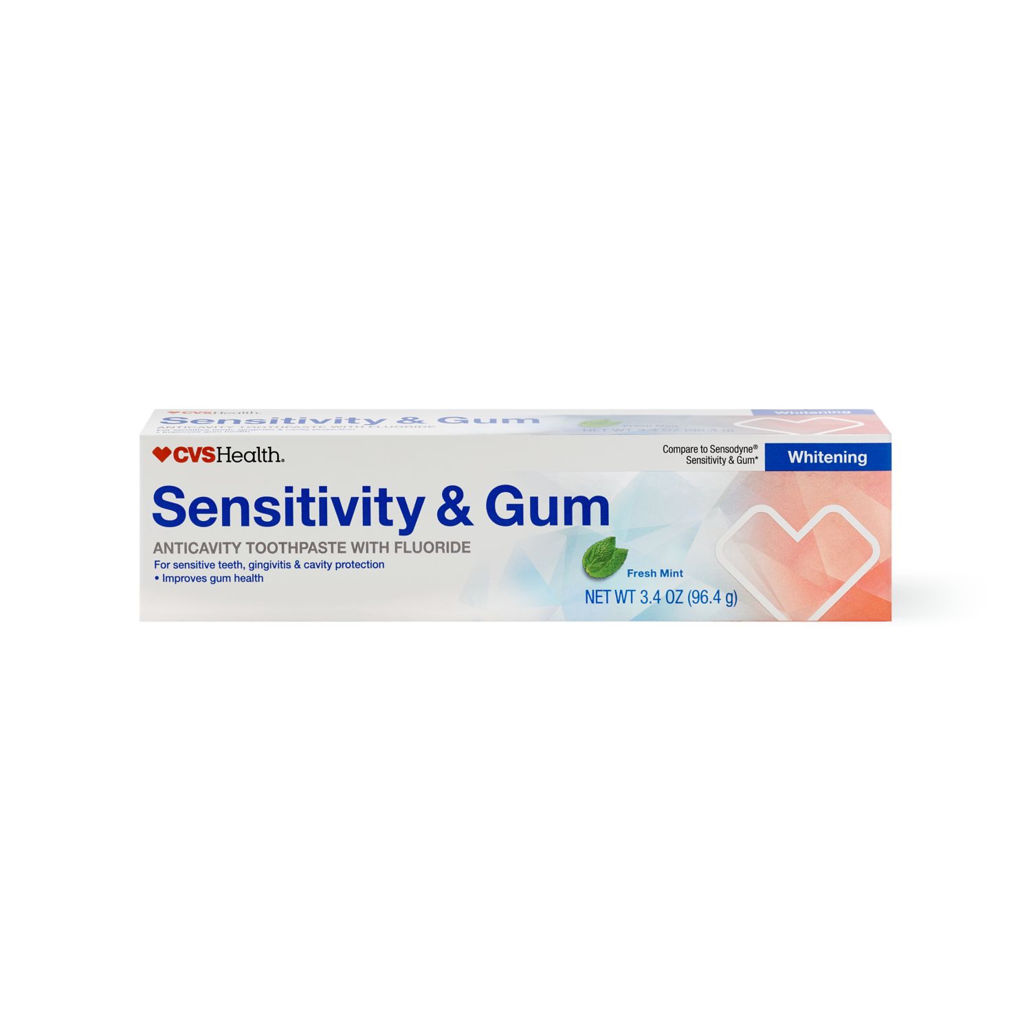 CVS Health Sensitivity & Gum Anticavity Whitening Fluoride Toothpaste, Fresh Mint, 3.4 OZ