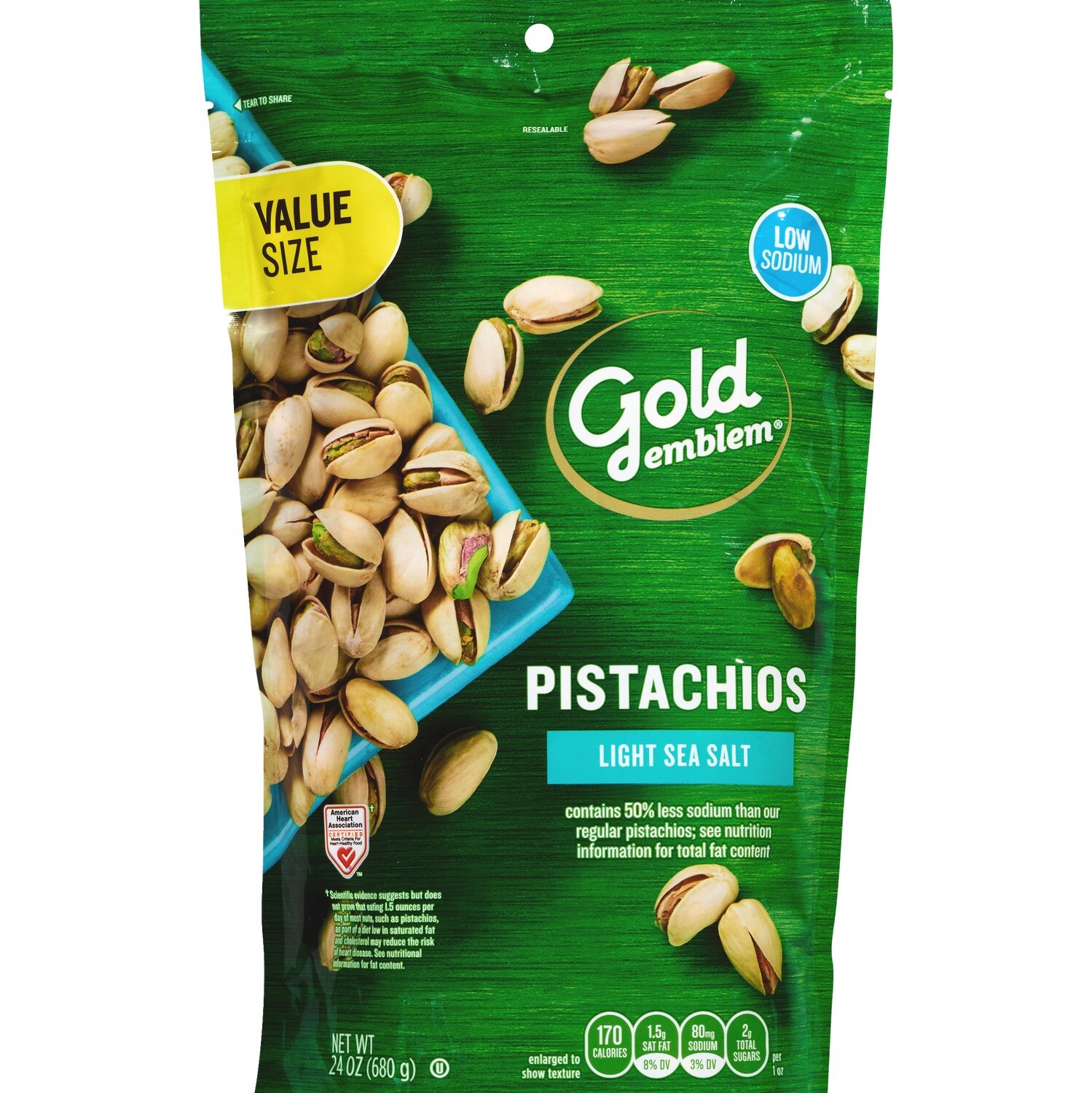 Gold Emblem Pistachios, Light Sea Salt, 24 oz