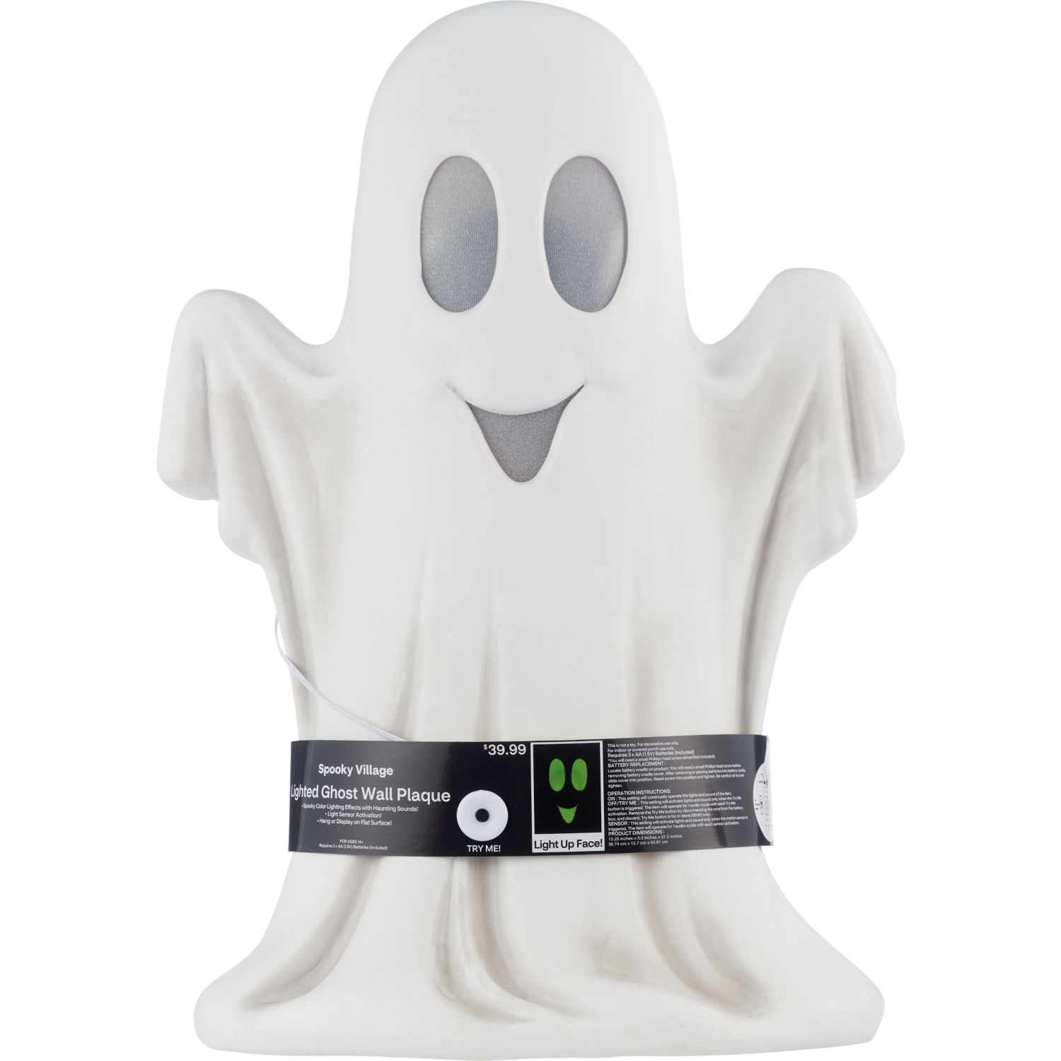 Spooky Village Light-Up Ghost Wall Décor, 24 in