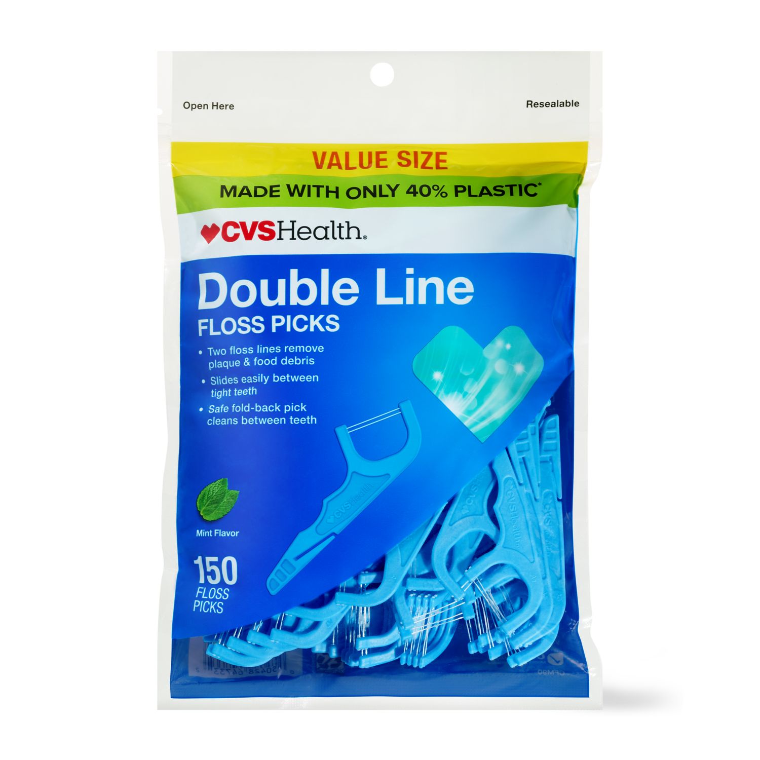 CVS Health Double Line Floss Picks, Mint