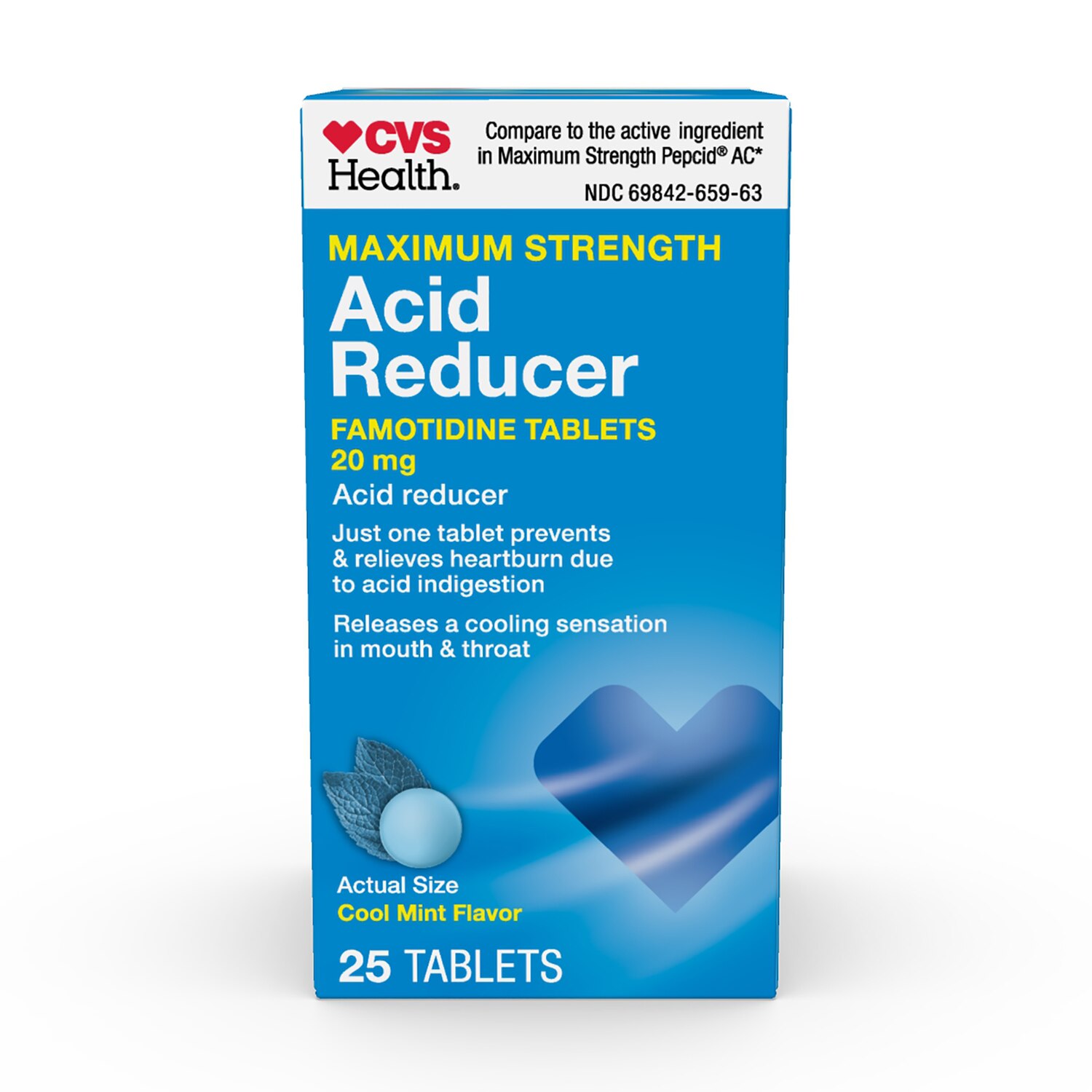 CVS Health Maximum Strength Acid Reducer Tablets, Cool Mint, 25 CT