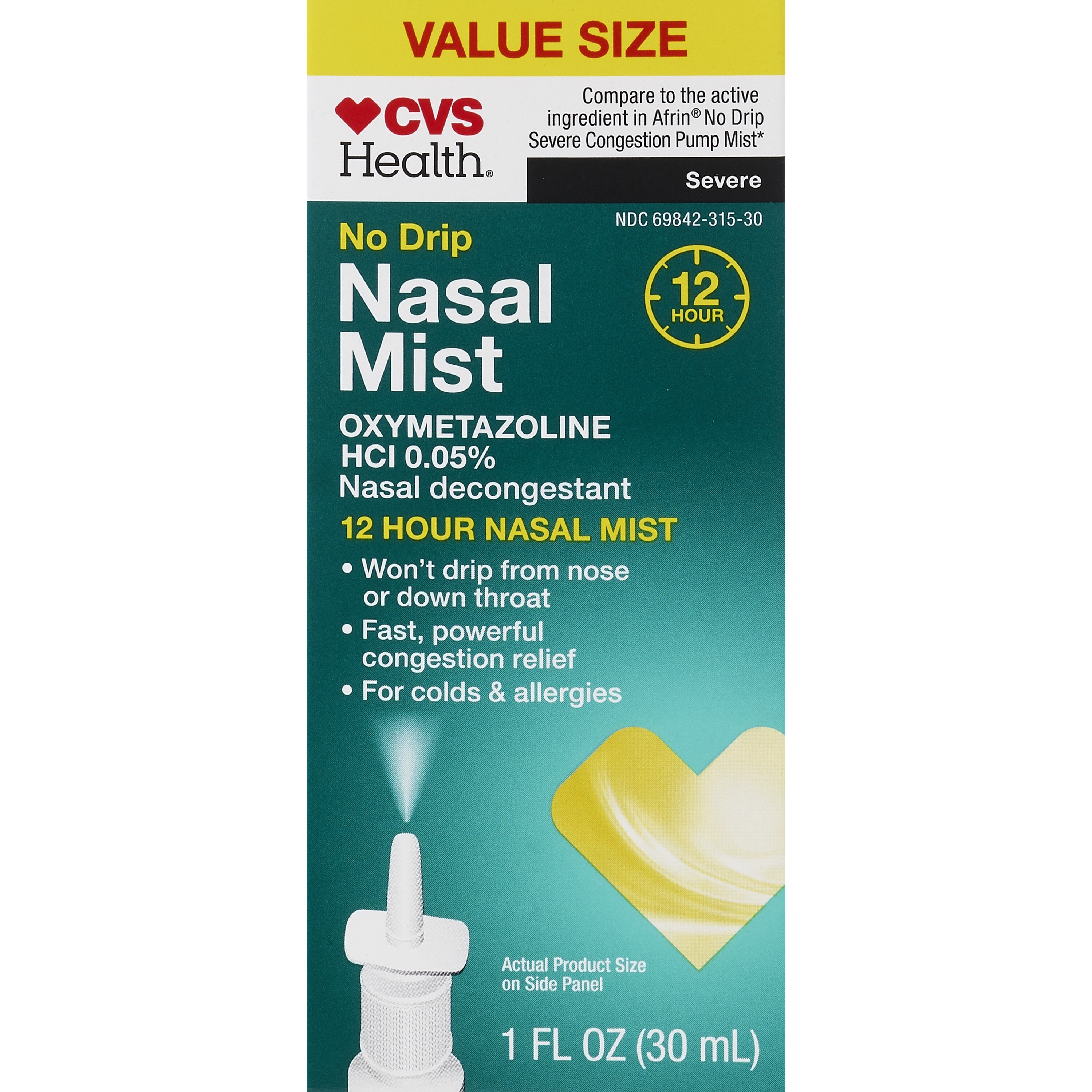 CVS Health 12HR No Drip Nasal Mist Oxymetazoline HCl 0.05%, 1 OZ