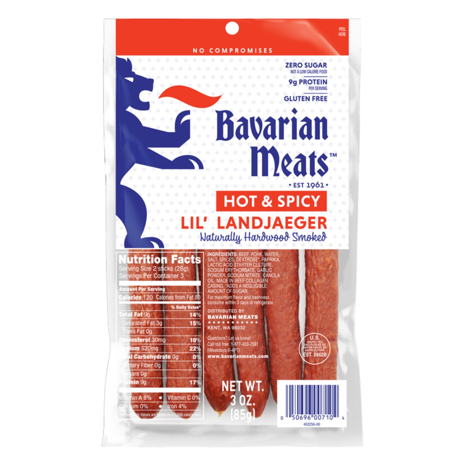 Bavarian Lil Landjaeger Hot & Spicy, 3 oz