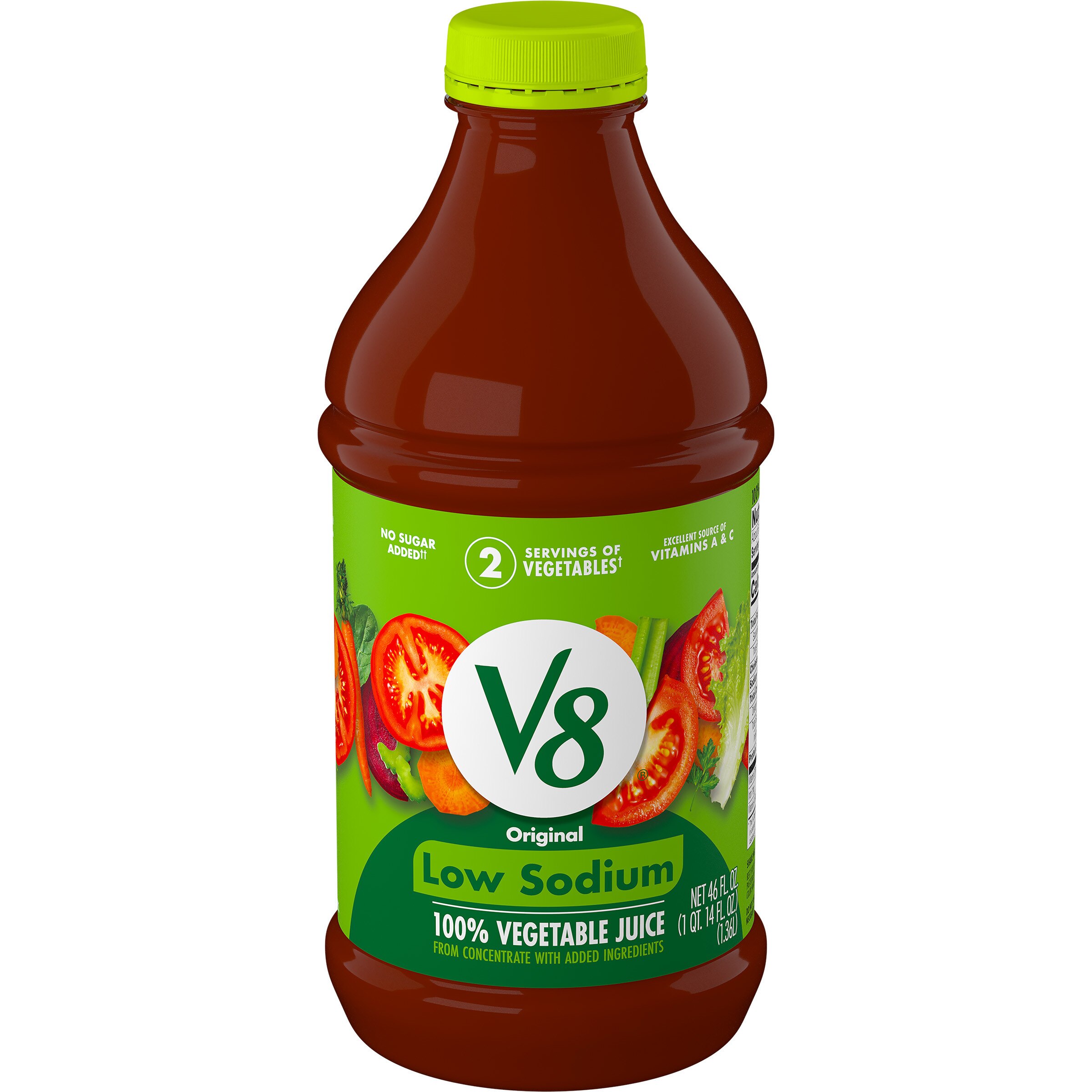 V8 Low Sodium Original 100% Vegetable Juice, Bottle, 46 fl oz